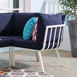 Riverside Outdoor Patio Aluminum Corner Chair by Modway - White Navy