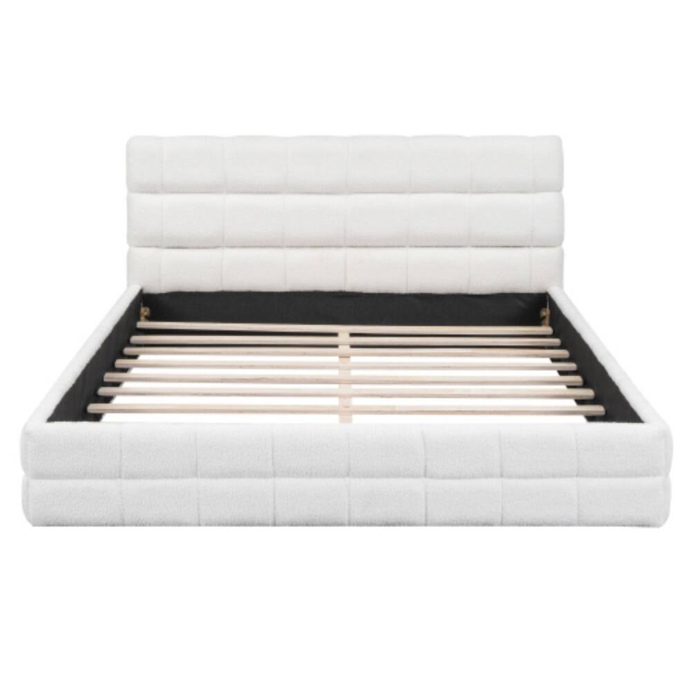 Left. LUCKY ONE - Queen Size Upholstered Platform Bed - White.
