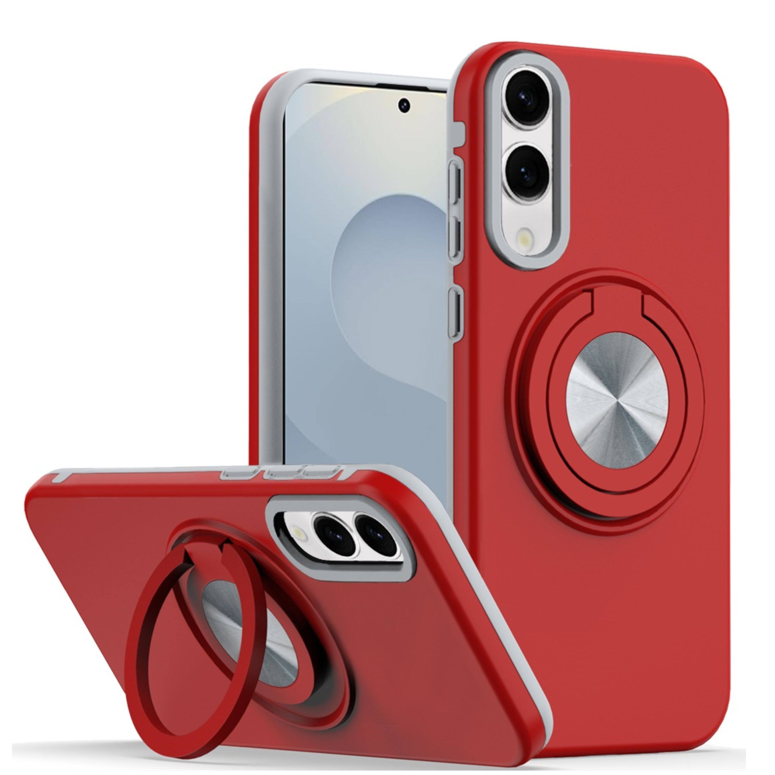 Front. Kitcheniva - Rugged Shockproof Cover 360 Rotating Stand With Tempered Glass For Samsung Galaxy S25 Edge Red - Red.