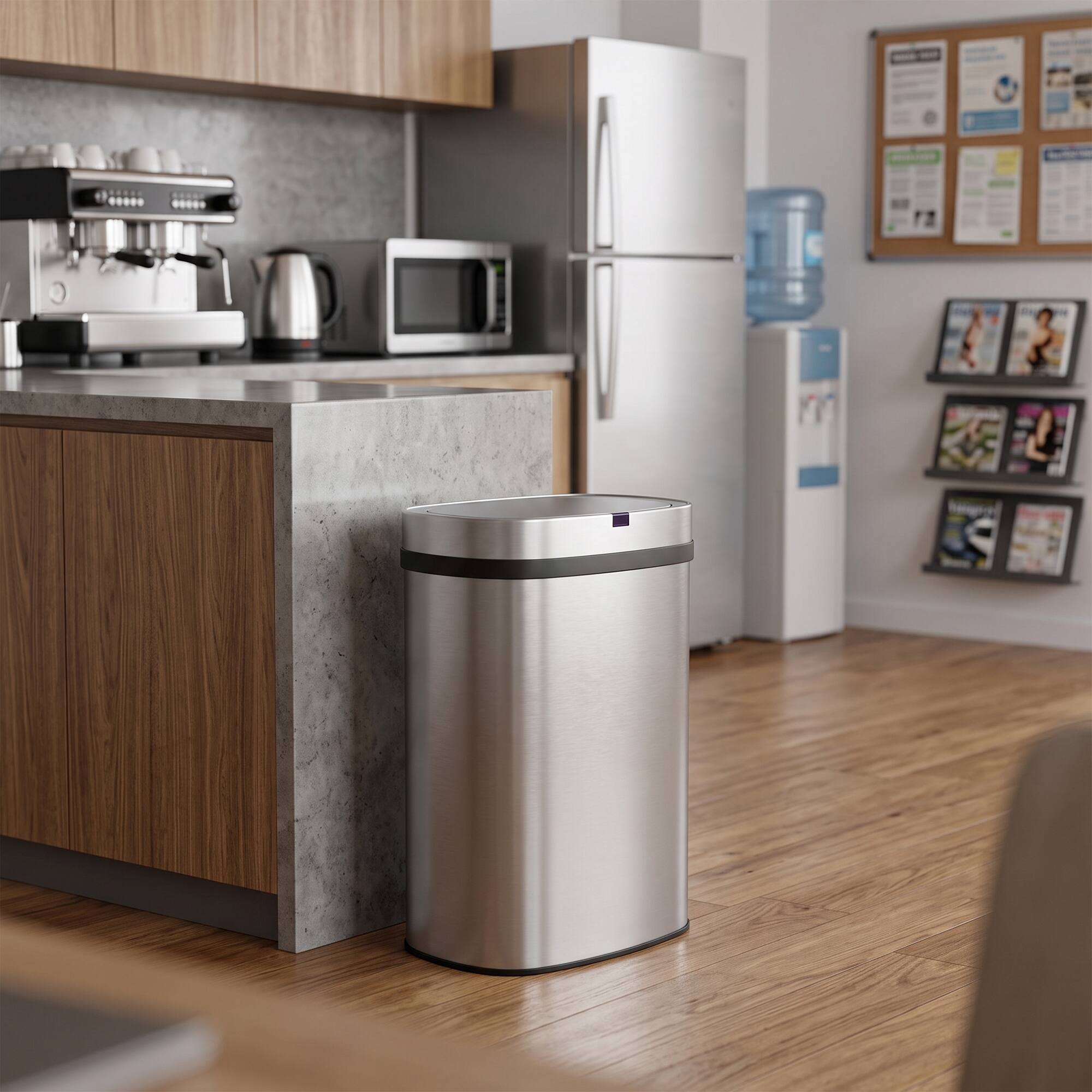 Alt View 3. Innovaze - 16-Gal. Touchless Motion Sensor Kitchen Trash Can with Bonus 45 Trash Bags, Stainless Steel Oval Design - Silver.