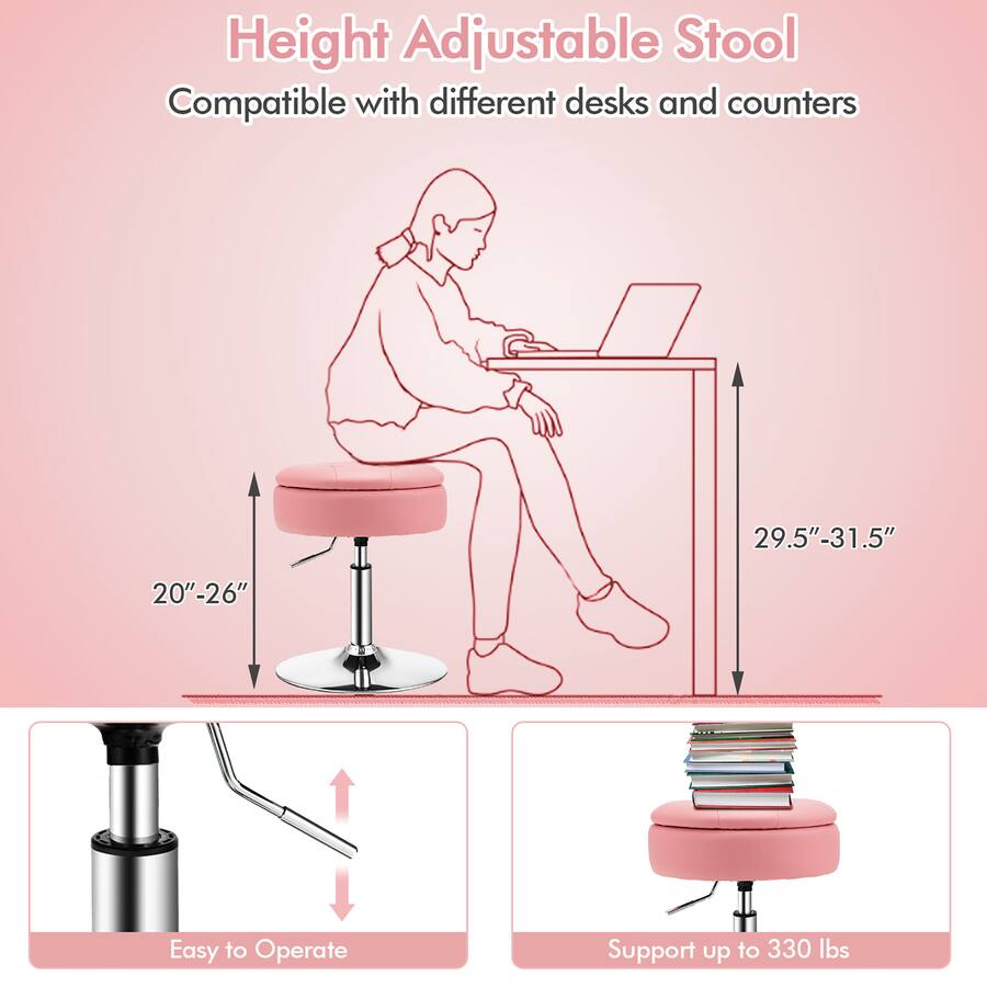Sliding Stool For Computer Costway Set of 4 Adjustable Vanity Stool 360° Swivel Storage Makeup ...