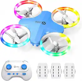 Bundle - Holy Stone - HS180 6-Mode LED Indoor Mini Drone with Auto Hover, 360° Flips and 3 Batteries - Blue