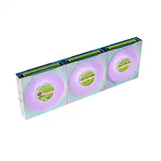 Front. Lian Li - UNI FAN SL Infinity LCD Flex 120mm Normal Blade (NOT Reverse) ARGB Fan, 3 Pack, Controller Not Included (12SLIND1F3W) - White.