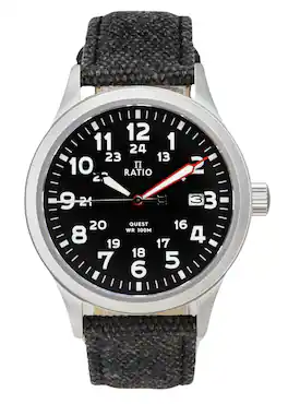 RATIO - Quest Men's Field Watch Sapphire Canvas Strap Quartz RTQ023 100M Lewis And Clark Edition - Black and Grey