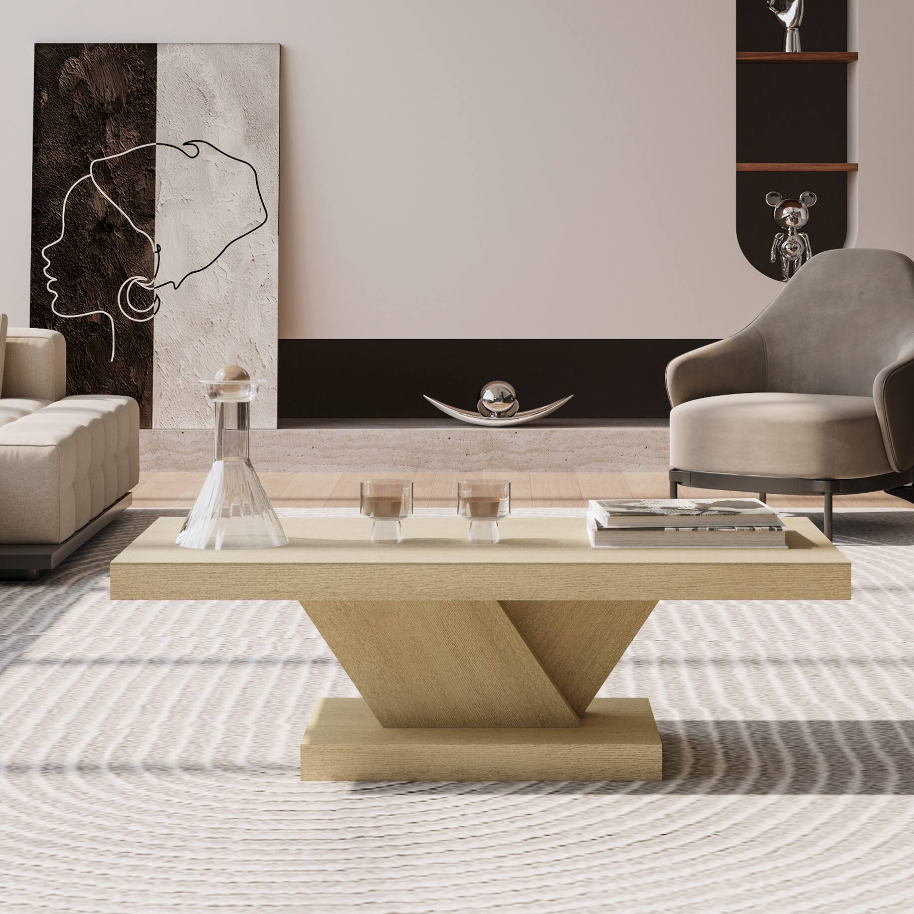 Angle. Loheer - Loheer 47 Inch Modern Cross Leg Coffee Table Oak Wash Center Table Solid Wood Veneer X-Shape Living Room Furniture - Imitative Oak.