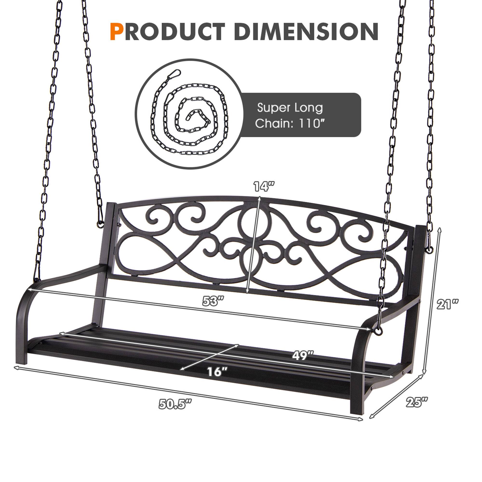 Alt View 2. Gymax - Gymax Patio Hanging Porch Swing Outdoor 2-Person Metal Swing Bench Chair w/ Chains Brown - Brown.