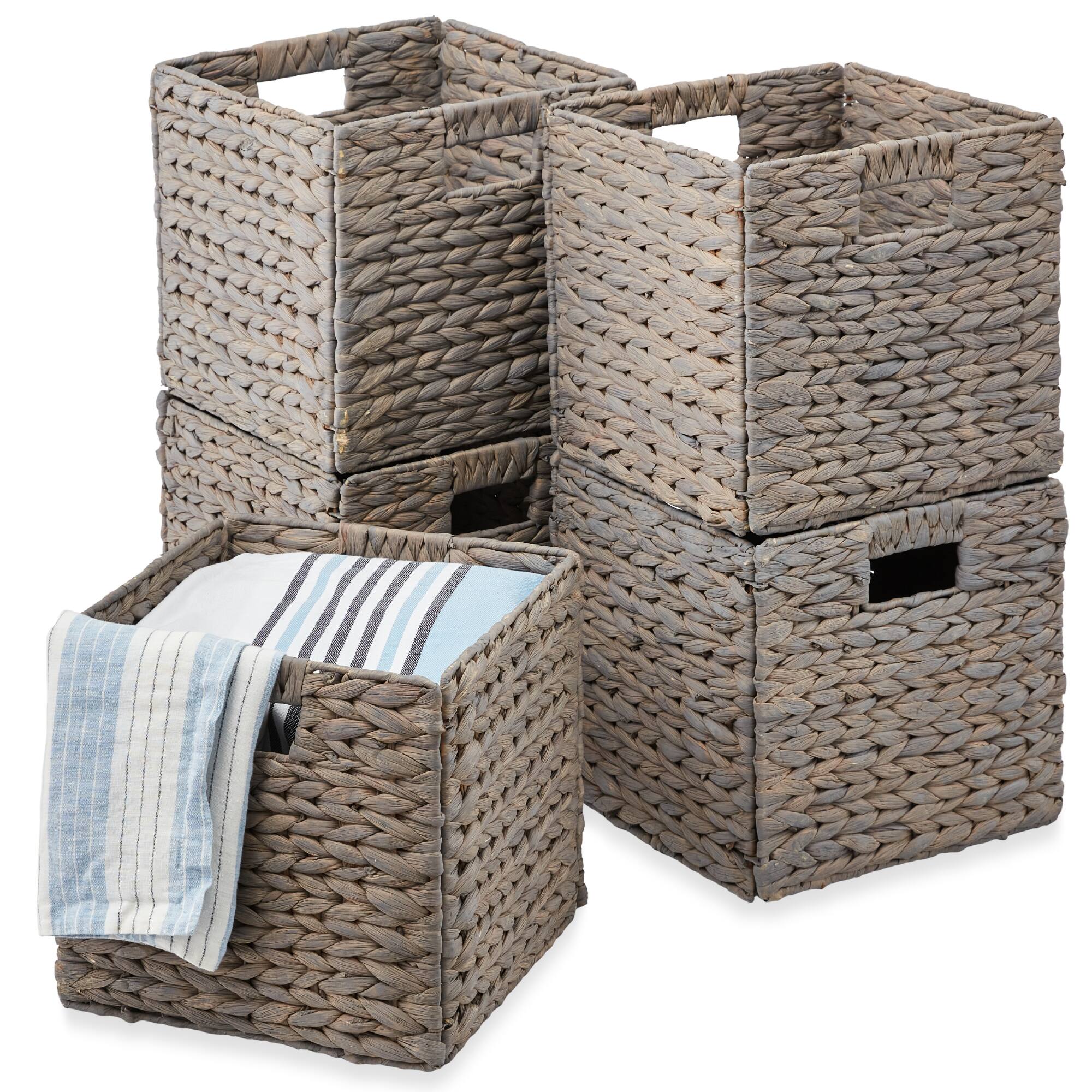 Front. Best Choice Products - Best Choice Products 10.5x10.5in Hyacinth Storage Baskets, Set of 5 Multipurpose Collapsible Organizers - Gray - Gray.