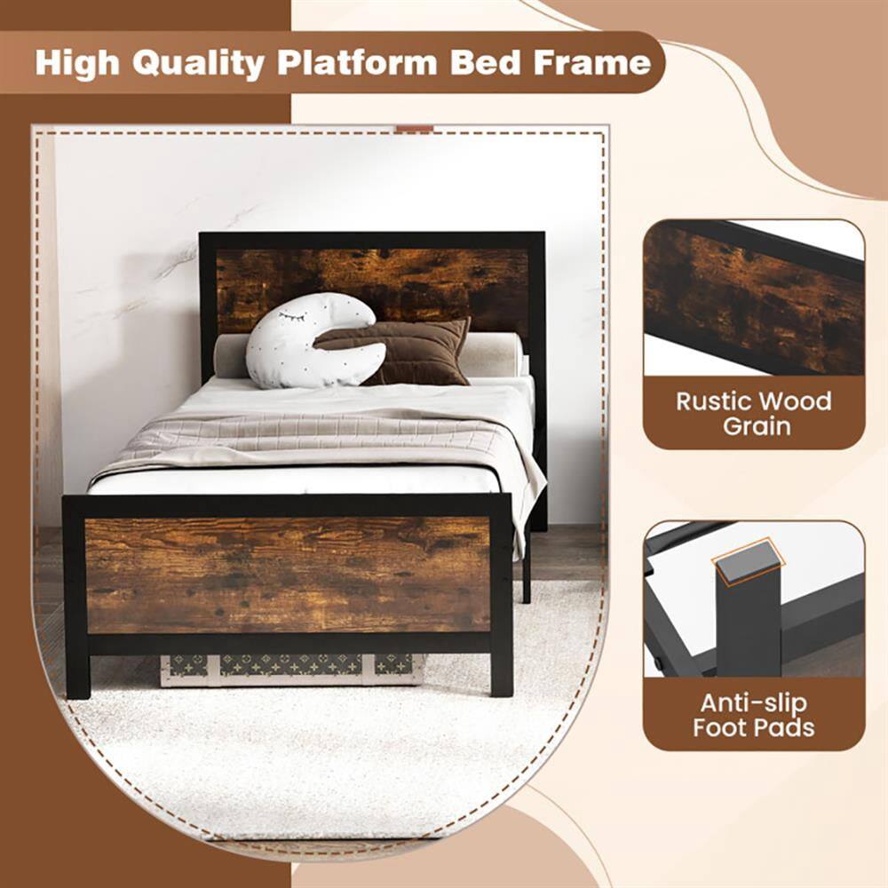 High Quality Platform Bed Frame

- Rustic Wood Grain
- Anti-slip Foot Pads