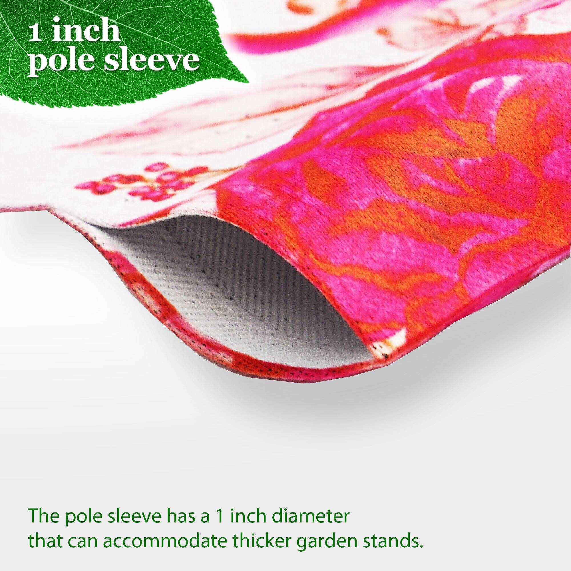 1 inch pole sleeve

The pole sleeve has a 1 inch diameter that can accommodate thicker garden stands.