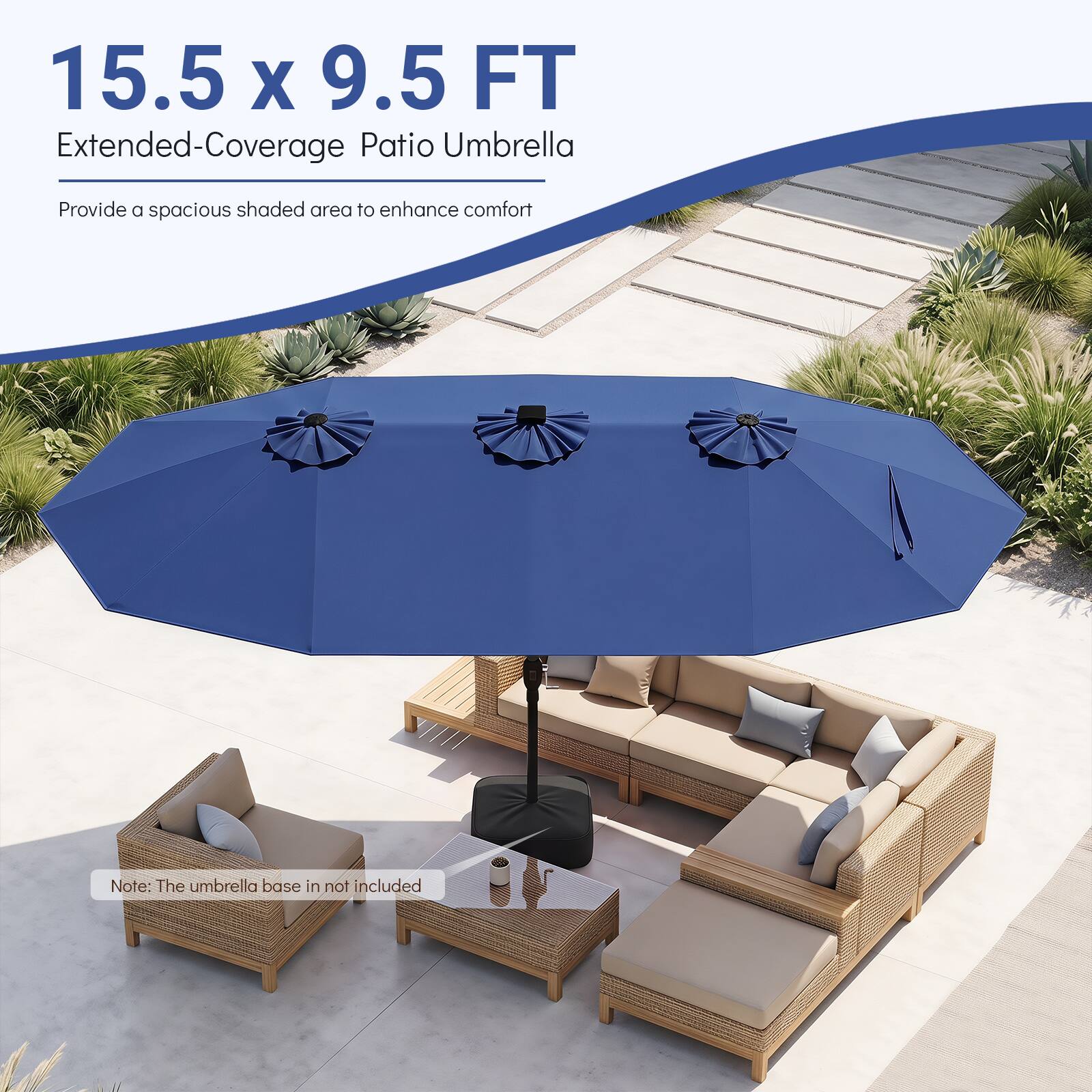 Costway 15.5 FT Extra Large Patio Umbrella with 12 Ribs 12 Light Modes ...