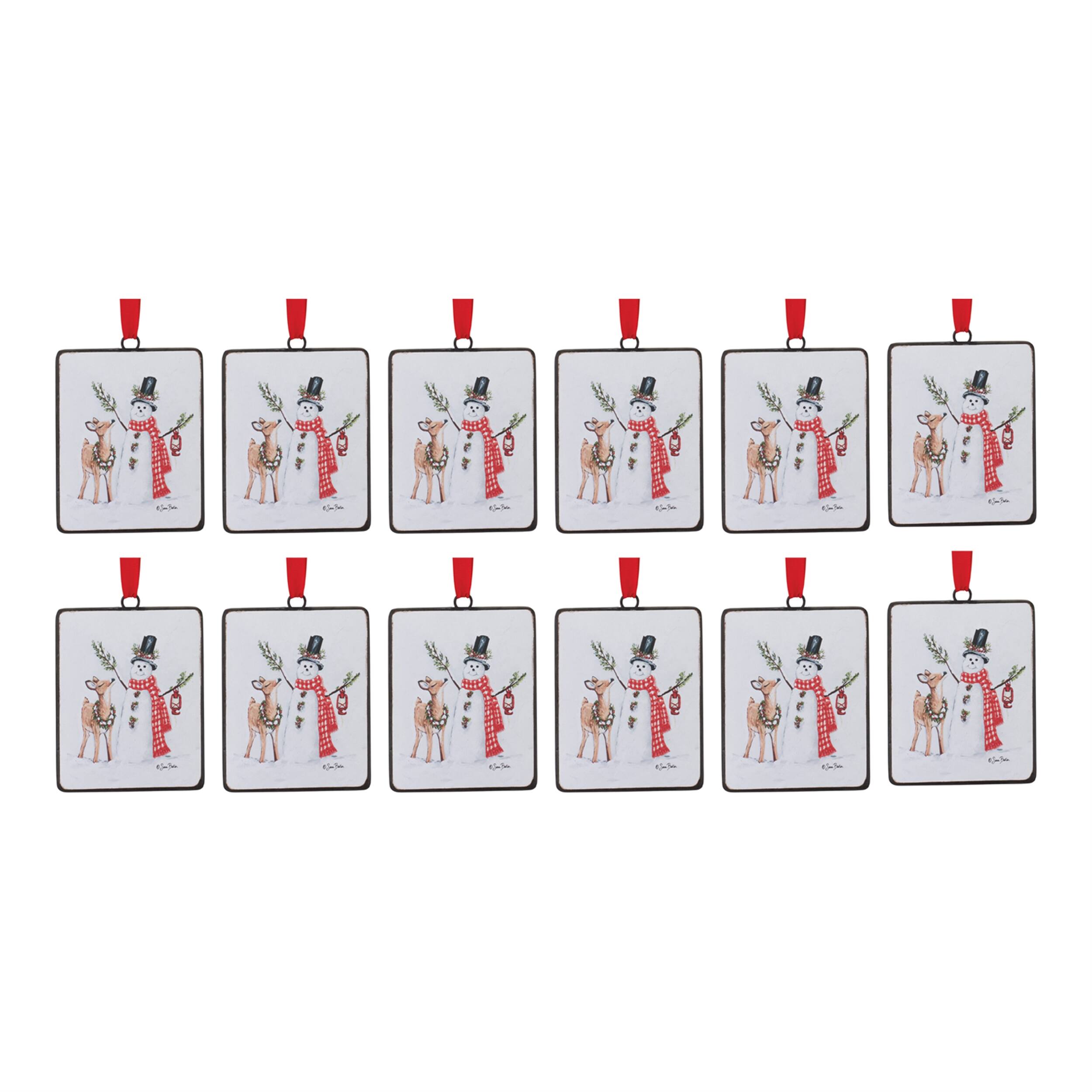 Alt View 1. BreeBe - Snowman and Deer Ornament (Set of 12) - White, Brown, Red.