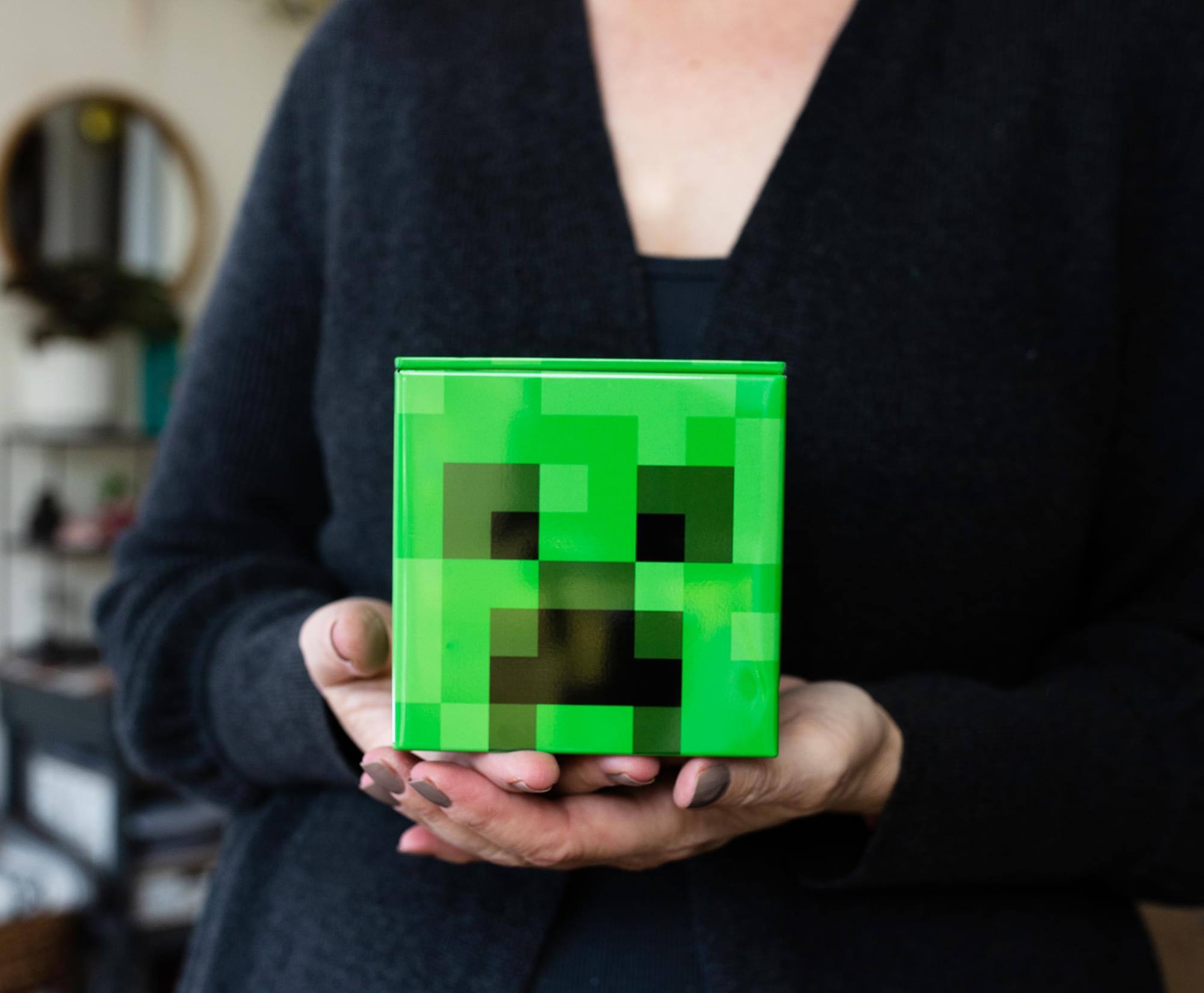 Alt View 1. Ukonic - Minecraft Creeper Tin Storage Box Cube Organizer with Lid | 4 Inches - Green.