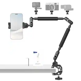 Neewer - 22" Magic Arm with C-Clamp - Adjustable Overhead Mount for Camera, Light, Mic & Phone on Desk - Black