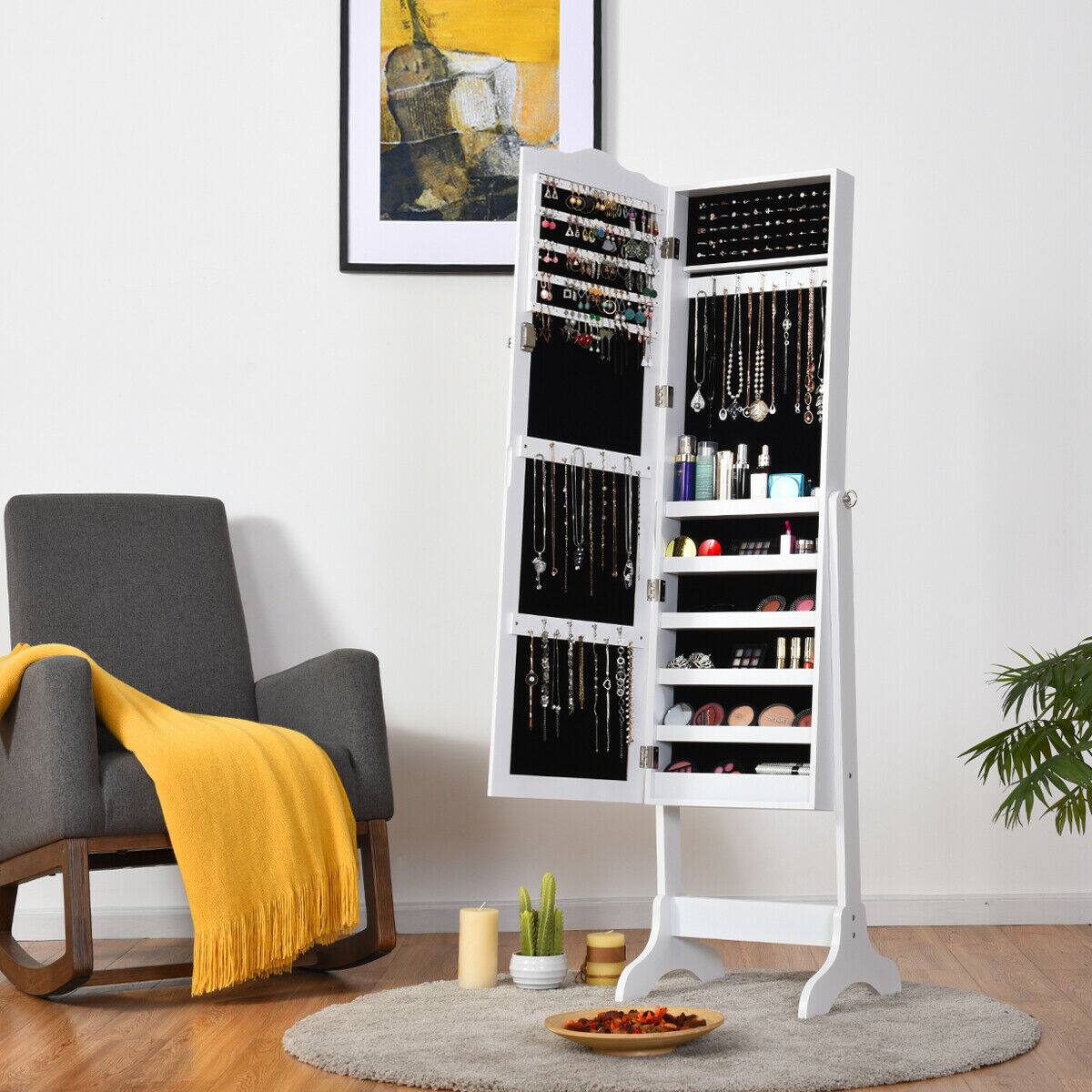 Alt View 11. Costway - Mirrored Jewelry Cabinet Organizer Storage Box White - White.