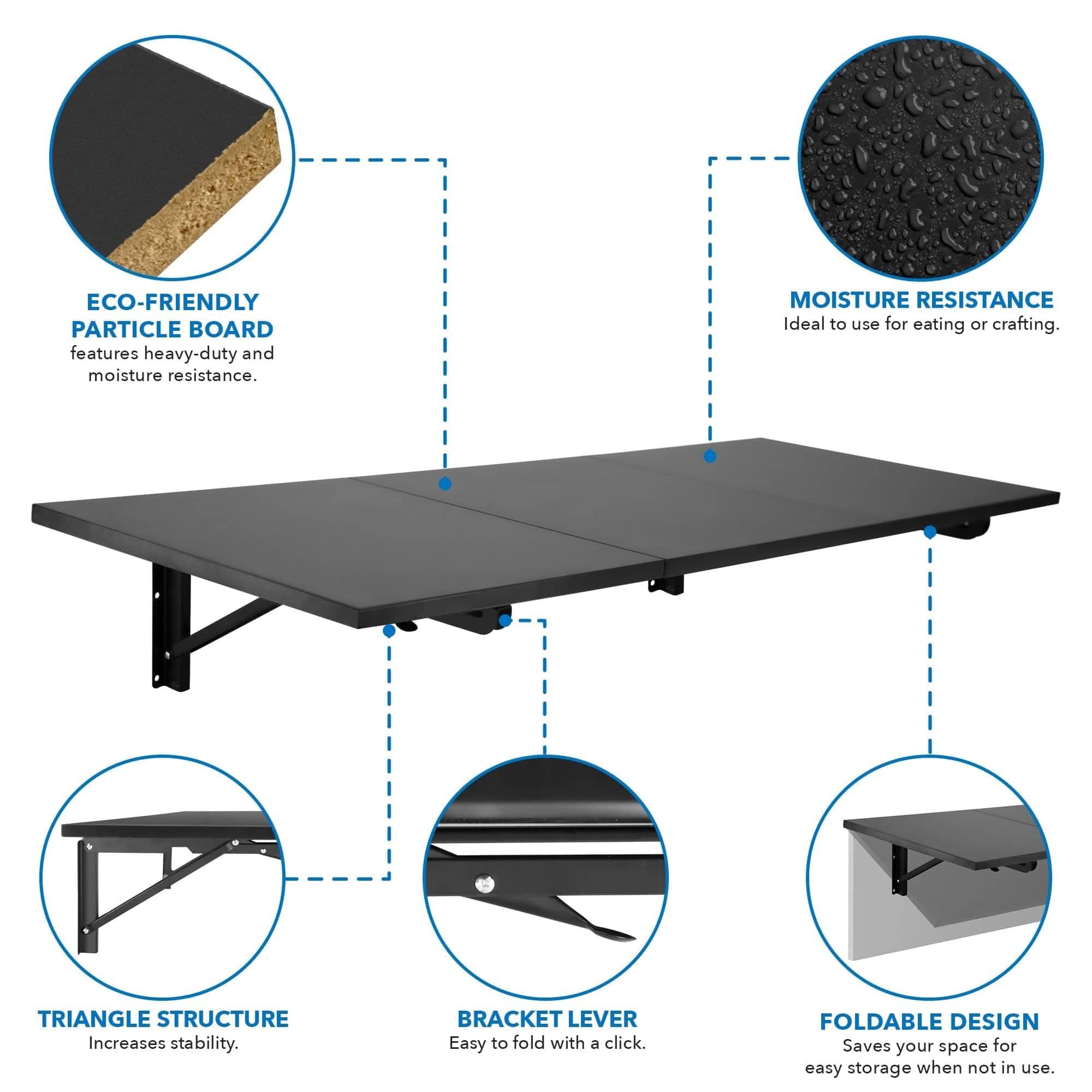- ECO-FRIENDLY PARTICLE BOARD: Features heavy-duty and moisture resistance.
- MOISTURE RESISTANCE: Ideal to use for eating or crafting.
- TRIANGLE STRUCTURE: Increases stability.
- BRACKET LEVER: Easy to fold with a click.
- FOLDABLE DESIGN: Saves your space for easy storage when not in use.