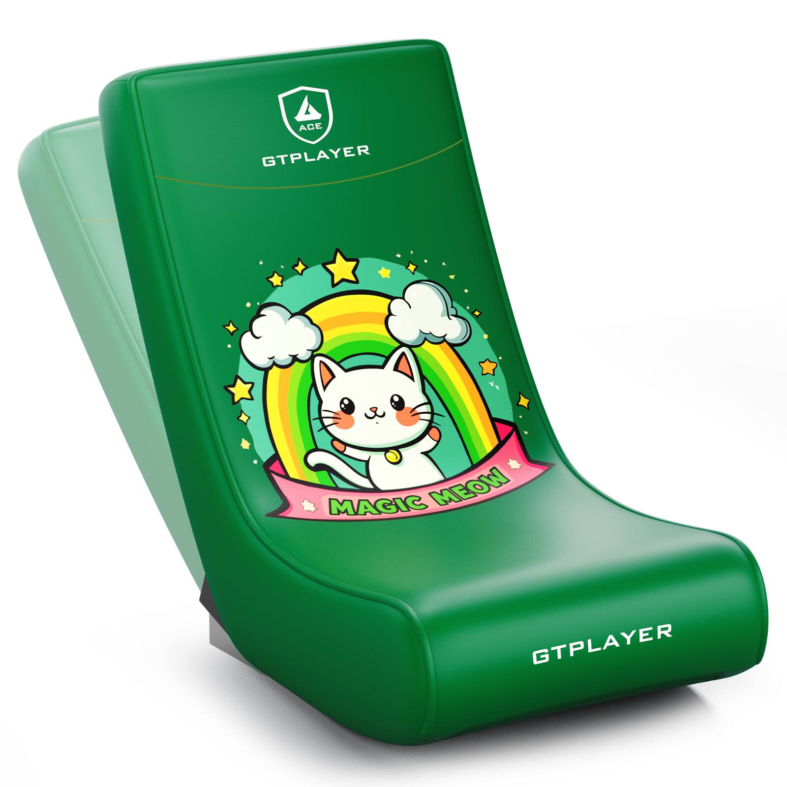 GTPlayer - Gaming Floor Mat Rocking Chair with an angle limiter rocking floor mat gaming chair, Cat Pattern - Green