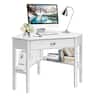 Costway - Triangle Corner Office Desk with Drawer Shelves - Rustic White