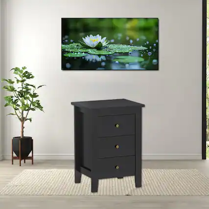 Front. Hivvago - Stylish Bedroom Side Cabinet with 3 Spacious Storage Drawers - Black.