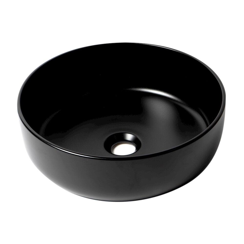 Front. Alfi - Black Matte 15" Round Above Mount Ceramic Sink - Black.