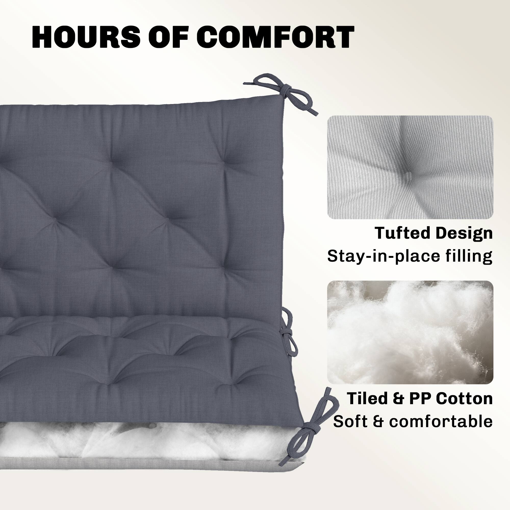 HOURS OF COMFORT

- Tufted Design
- Stay-in-place filling
- Tiled & PP Cotton
- Soft & comfortable