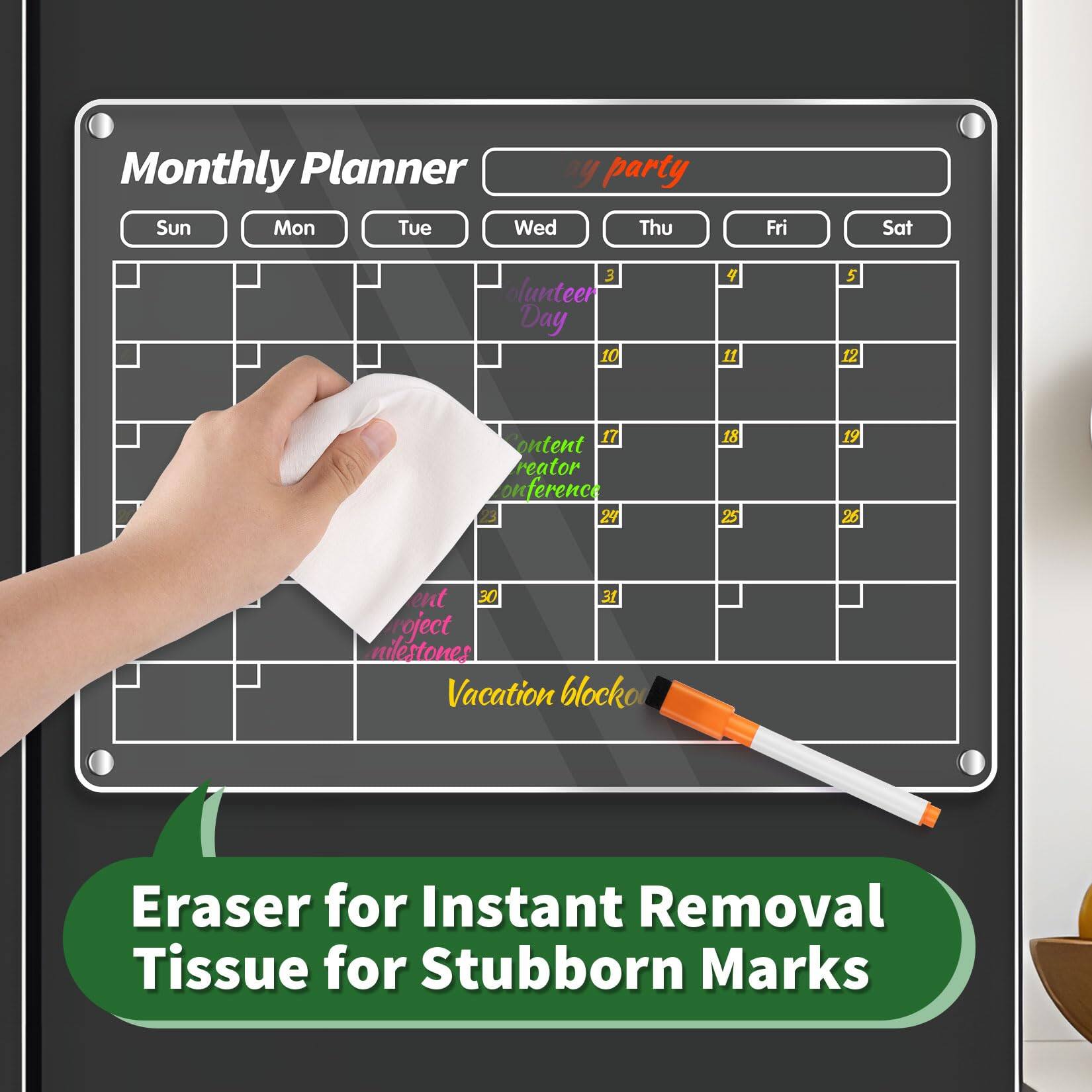 Monthly Planner

Sun Mon Tue Wed Thu Fri Sat

3 Volunteer Day

10

11

12

17 Content Creator Conference

18

19

24

25

26

30 Project Milestones

31 Vacation block

Eraser for Instant Removal Tissue for Stubborn Marks