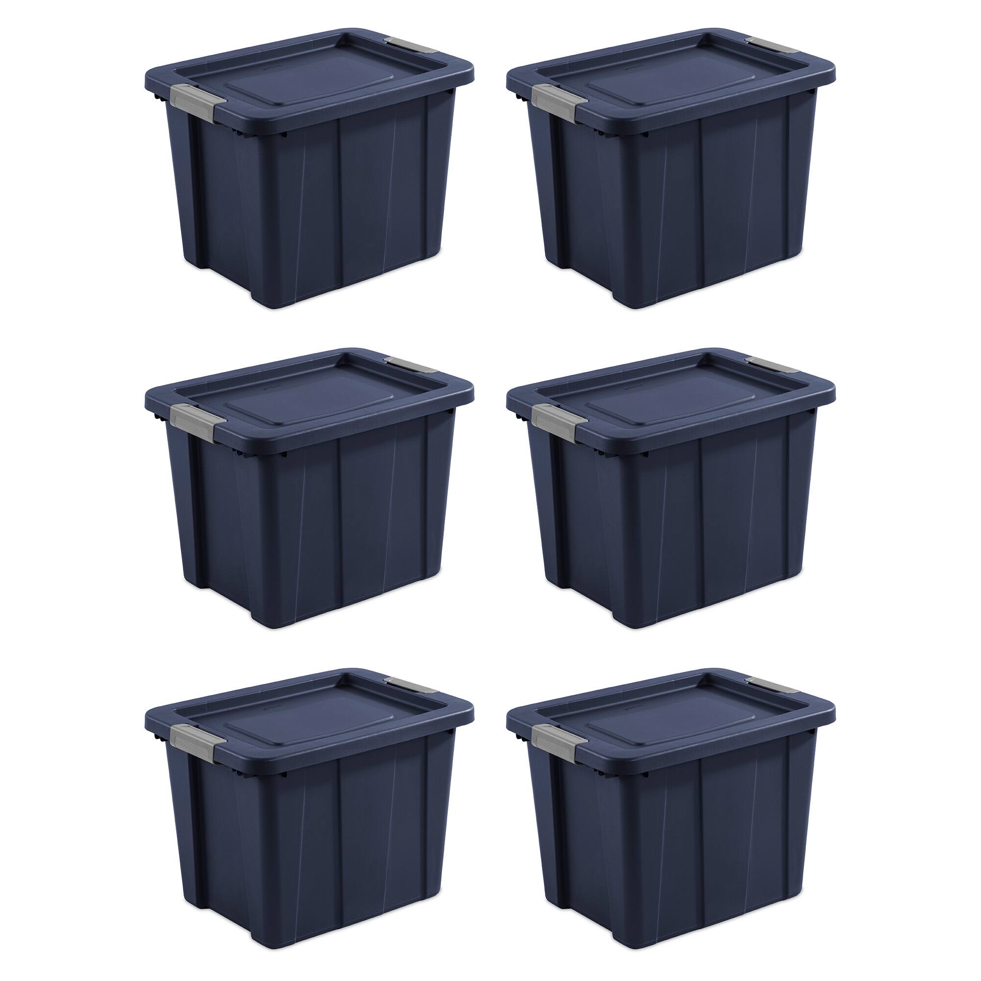 Front. Sterilite - Sterilite 18 Gal Latching Tuff1 Stackable Storage Tote with Latching Lid, 6 Pack - Dark Indigo.