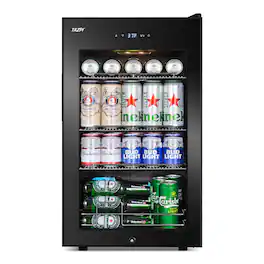 HOOURE - 17-inch 101-can (12 oz) freestanding frost-free beverage refrigerator with door lock - Black