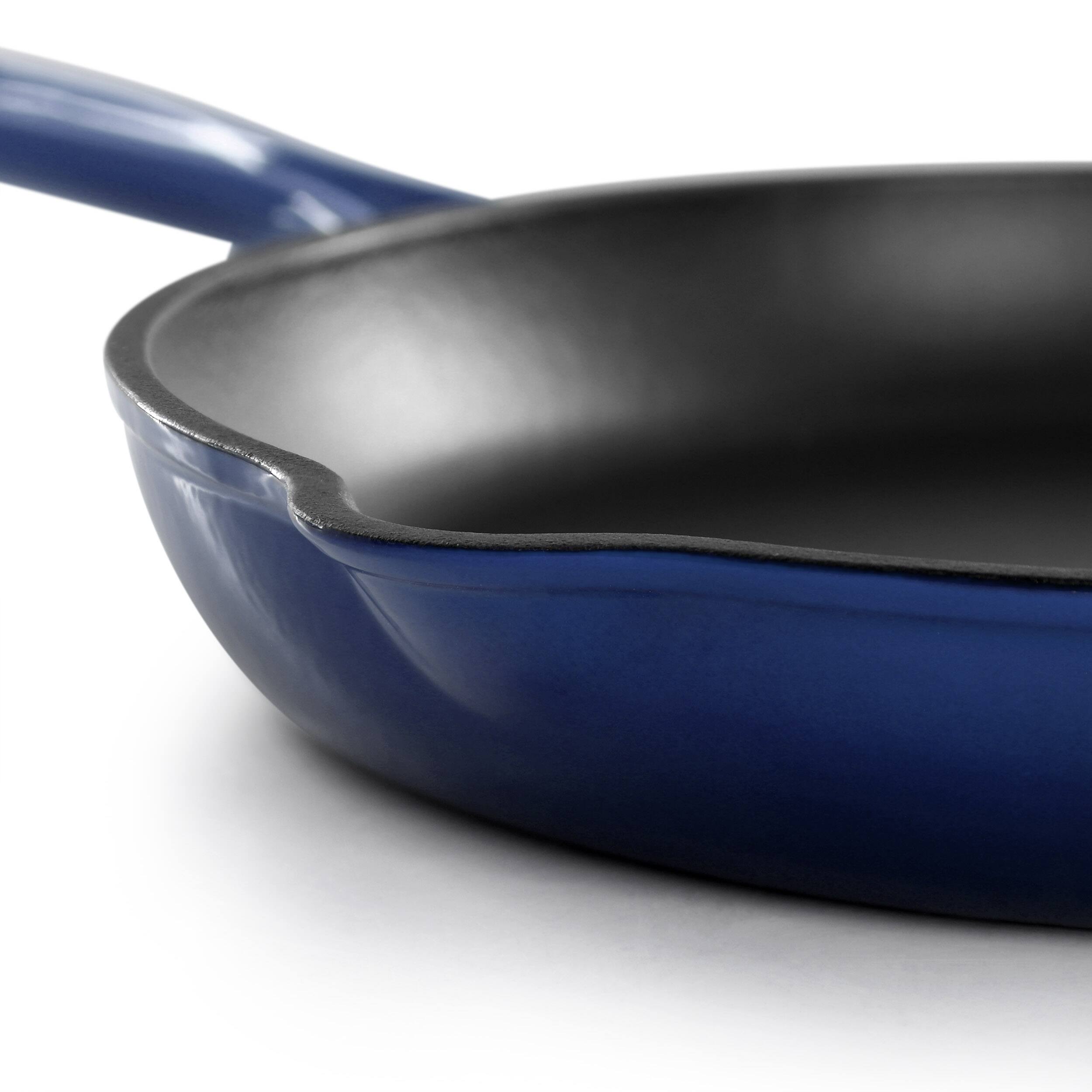 Alt View 3. Mega Chef - MegaChef Round 10.25 Inch Enameled Cast Iron Skillet in Gradient Dark Blue - Dark Blue.