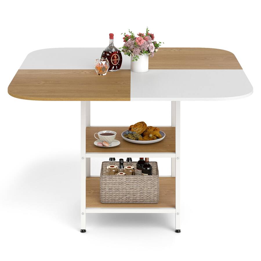 Gymax 47.5'' Square Dining Table w/Double colored Splice Desktop 2 Tier ...