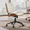 Front. KERDOM - Mid-century Walnut Home Office Chair, PU Leather Swivel Tilt Armless Mid Back Computer Chair for Reading Meeting Room - White.
