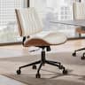 KERDOM - Mid-century Walnut Home Office Chair, PU Leather Swivel Tilt Armless Mid Back Computer Chair for Reading Meeting Room - White