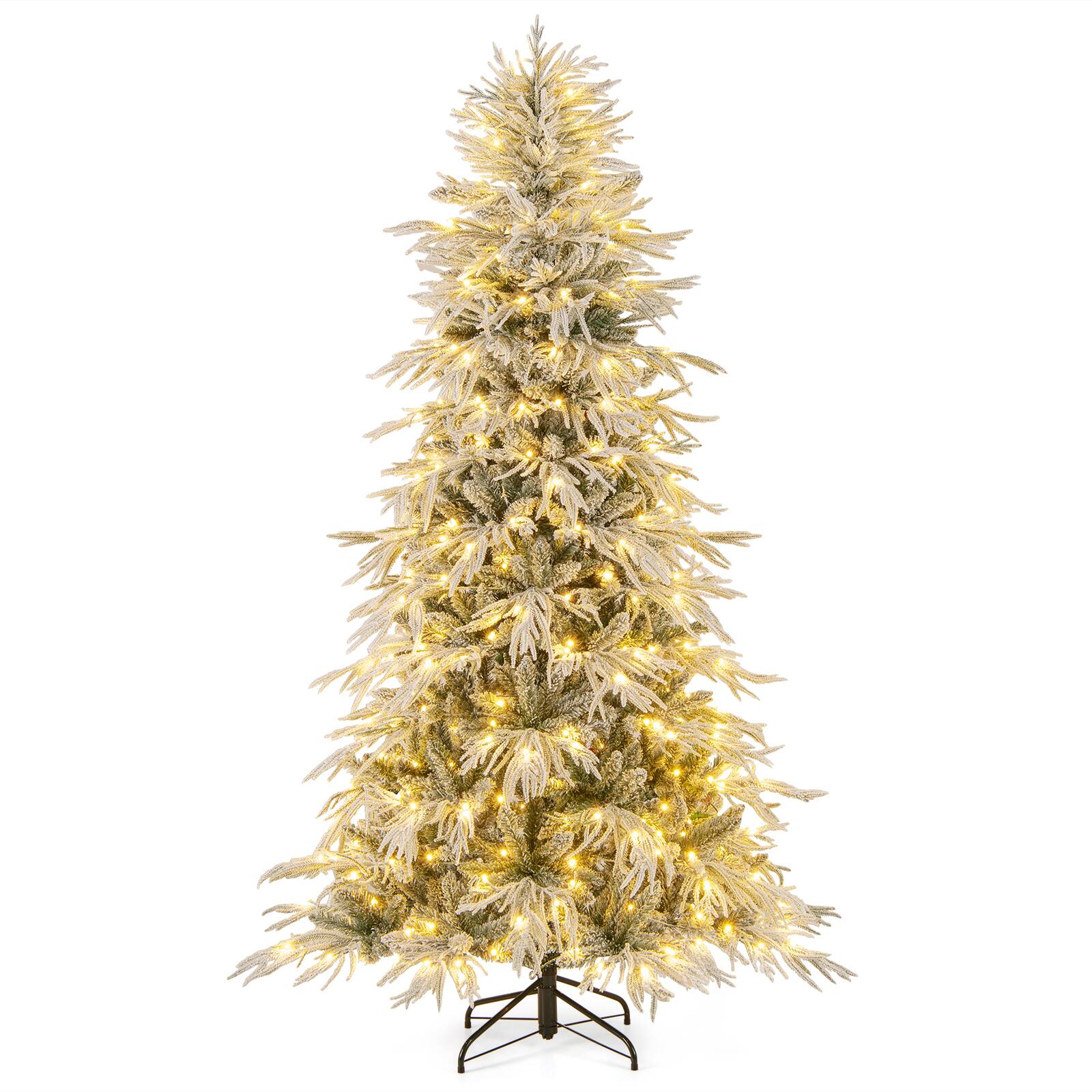 Front. Gymax - Gymax 7 FT Artificial Christmas Tree w/820 PE PVC Branch Tips & 340 LED Lights - Green, White.