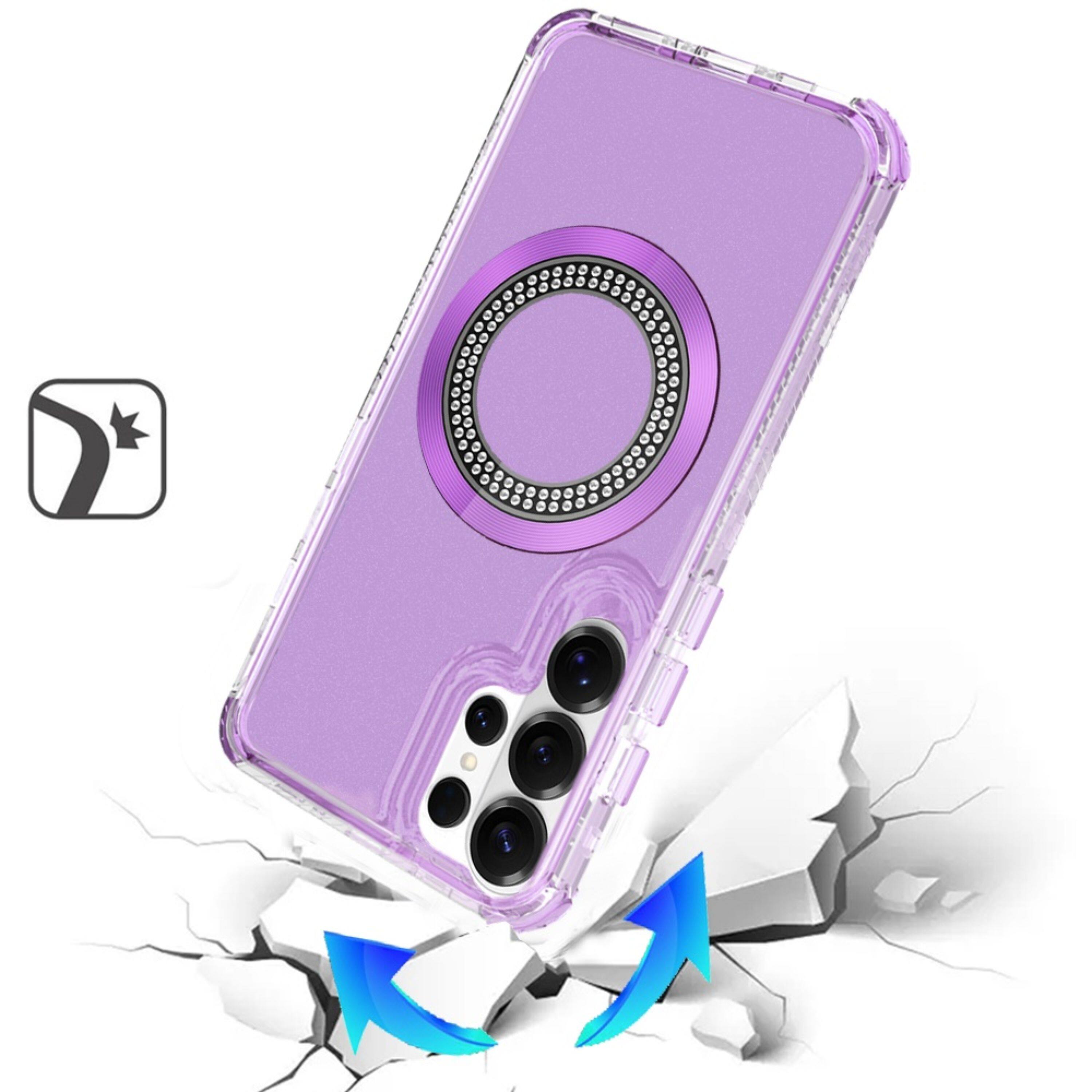 Left. Kitcheniva - Bling Hybrid Magnetic Charging Case With Tempered Glass For Samsung S26 Ultra Purple - Purple.