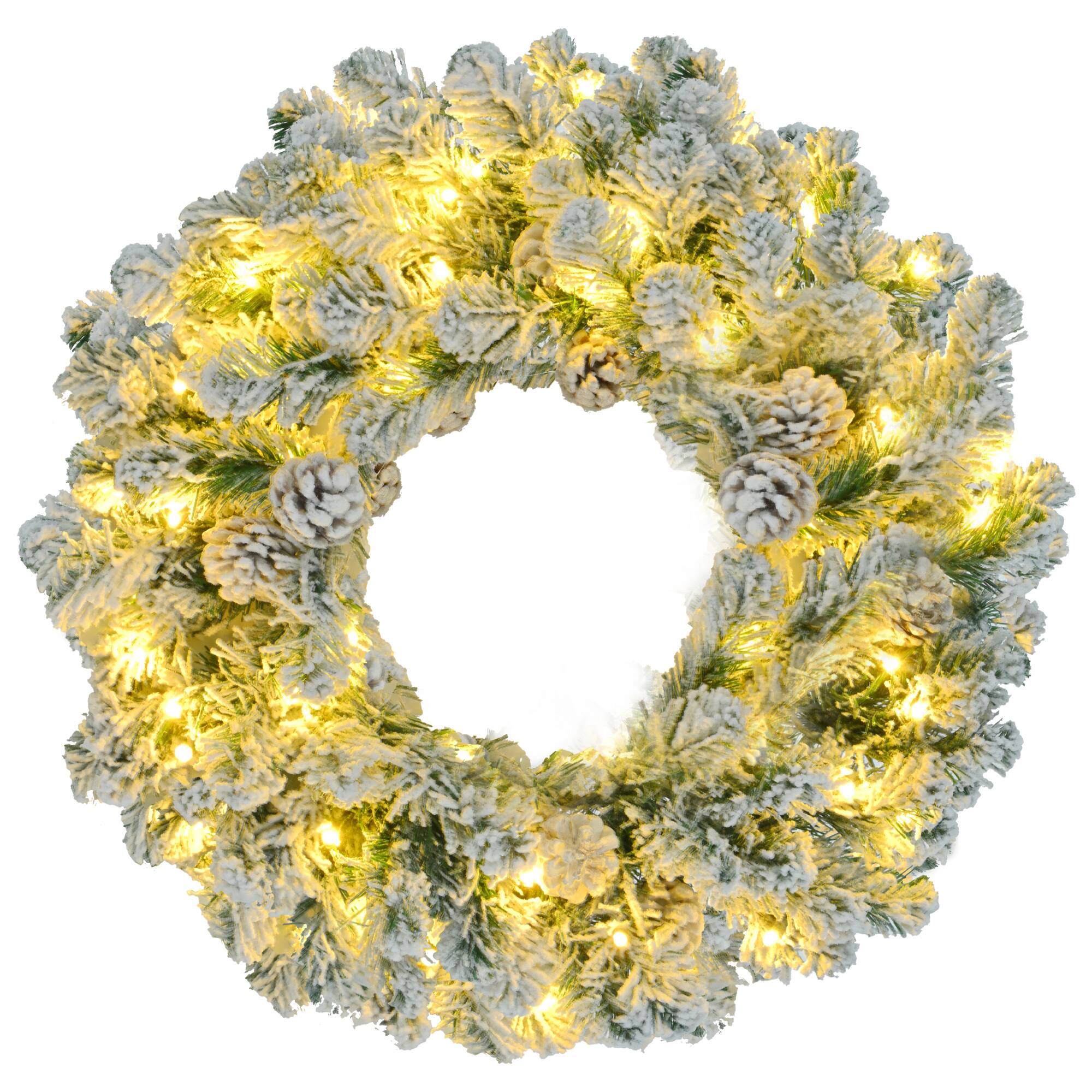 Alt View 5. APRILSOUL - Snow Flocked Christmas Tree Pre Lit Set Tree Garland Wreath Artificial Hinged Colorful LED Lights - White,Green.