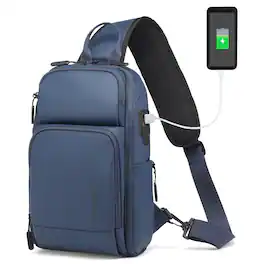 Unique Bargains - Men's Sling Bag Convertible Anti Theft Sling Backpack 11" One Shoulder Crossbody Backpack with USB Charging Port - Dark Blue