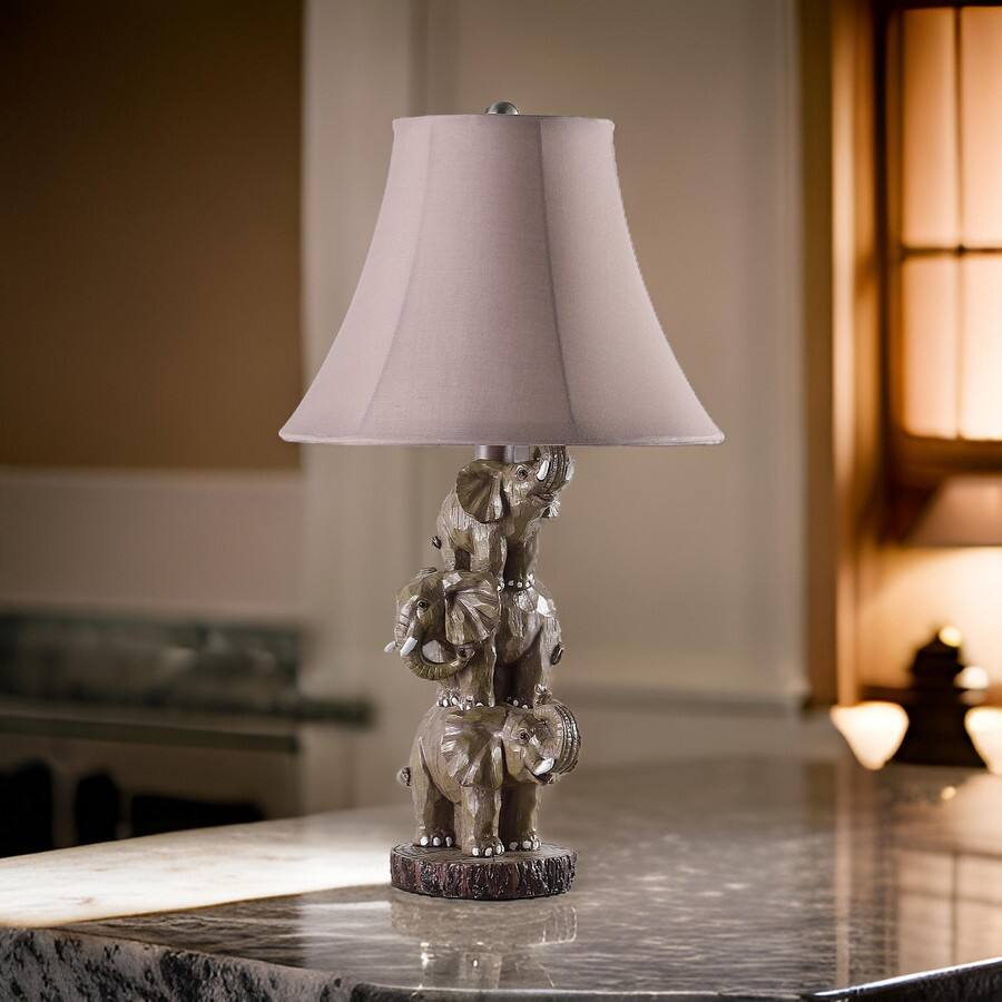 Alt View 2. Manhattan Lane - 21 Inch Accent Table Lamp, 3 Stacked Elephants, Linen Bell Shade - Brown Gray, Brown.