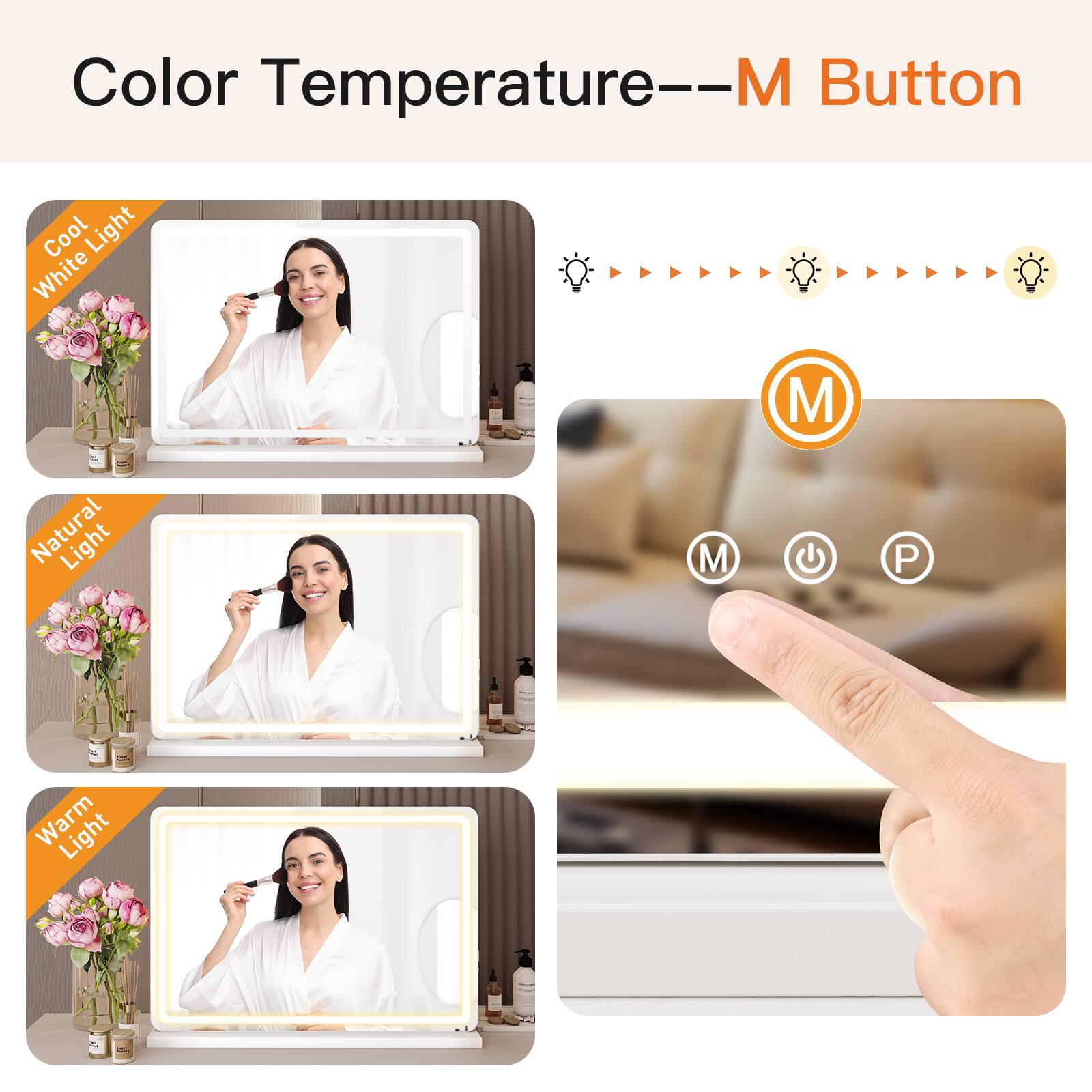 Color Temperature--M Button  
Cool Light White  
Natural Light  
Warm Light