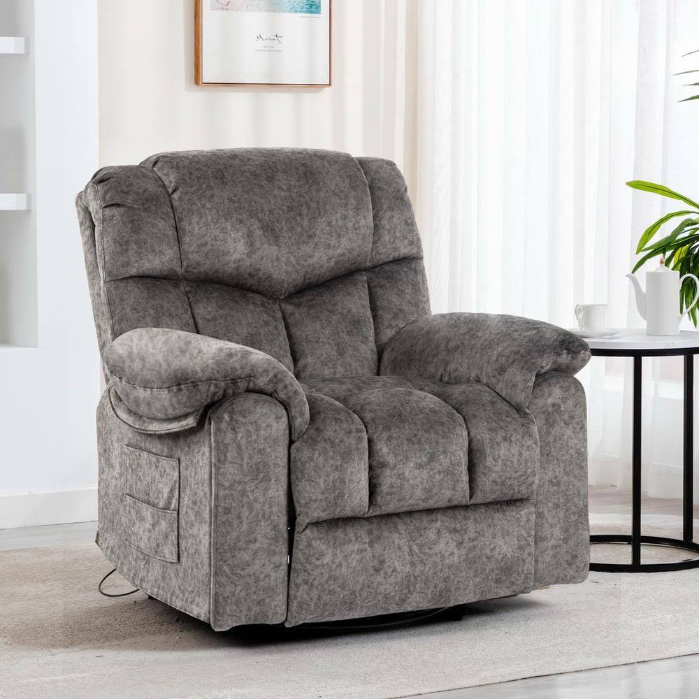 Alt View 7. Kadyn - Swivel Rocking Recliner Chair, 8-Point Massage & Heat, 360° Rotation, USB Port, Cup Holders, Light Gray - Gray.