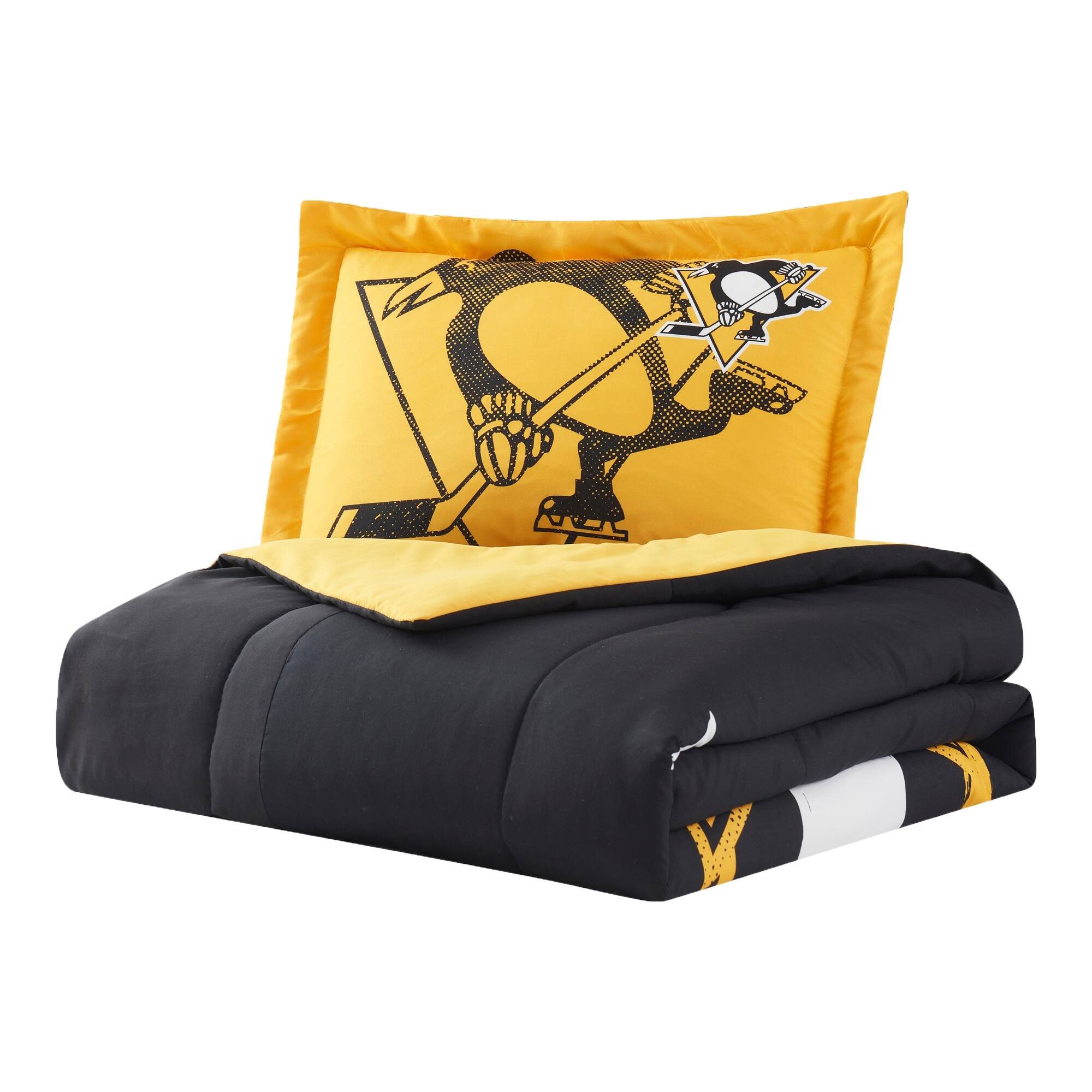 Angle. Sweet Home Collection - NHL Pittsburgh Penguins Comforter & Pillow Sham Set- Twin/Twin XL - Multicolored.