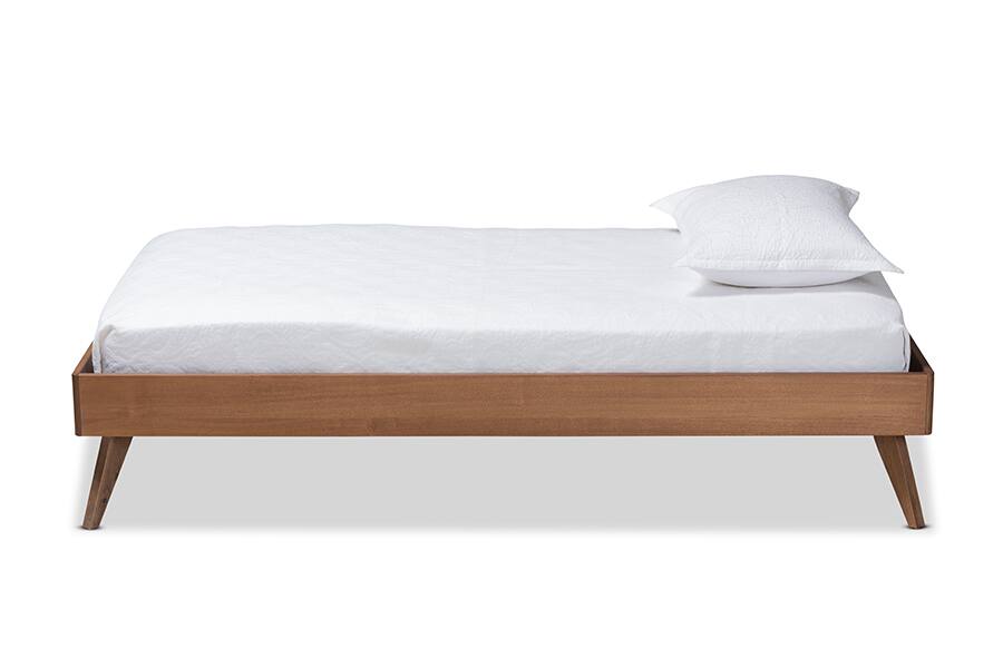 Angle. Baxton Studio - Lissette Mid-Century Modern Ash Walnut Finished Wood Twin Size Platform Bed Frame - Ash Walnut.