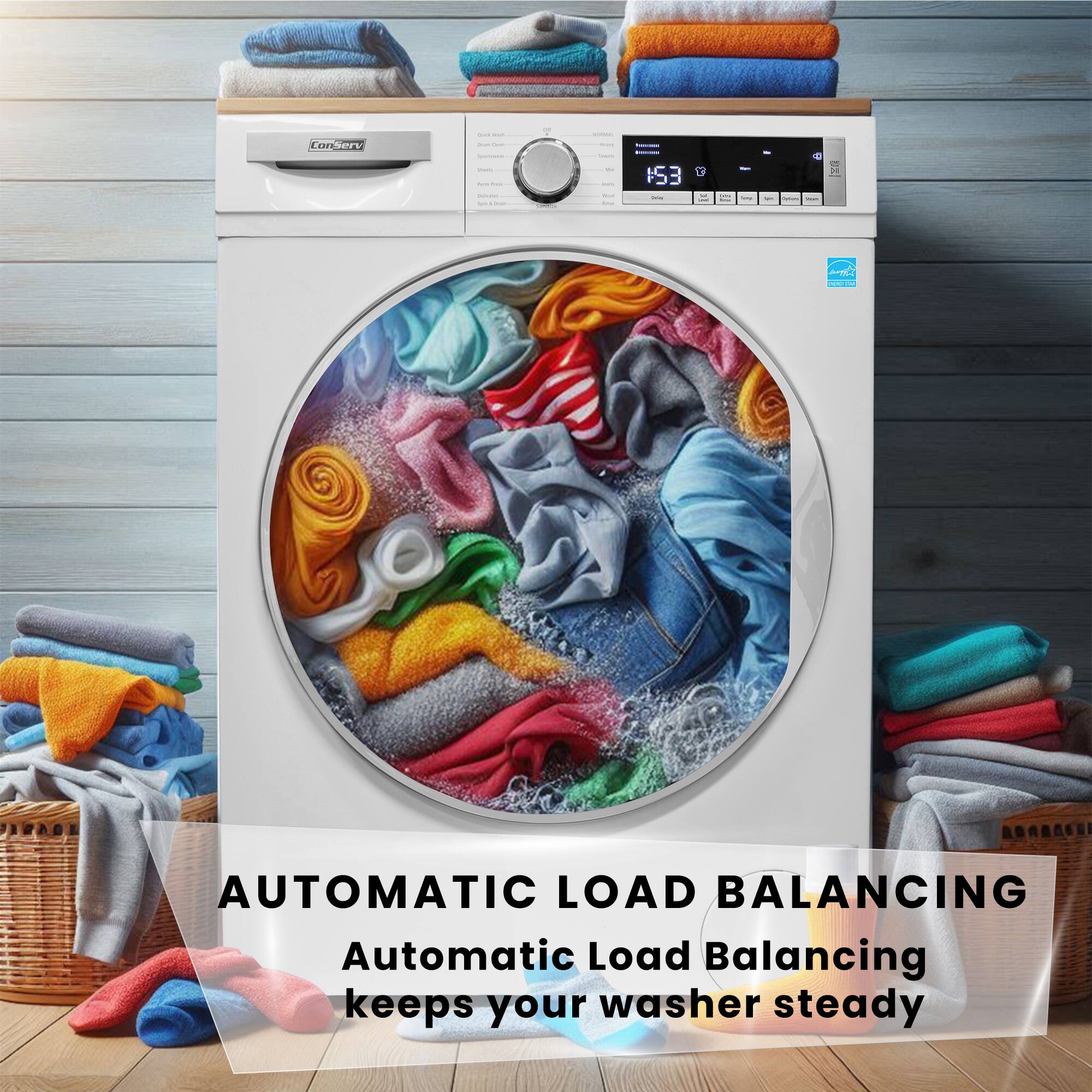 Automatic Load Balancing  
Automatic Load Balancing keeps your washer steady