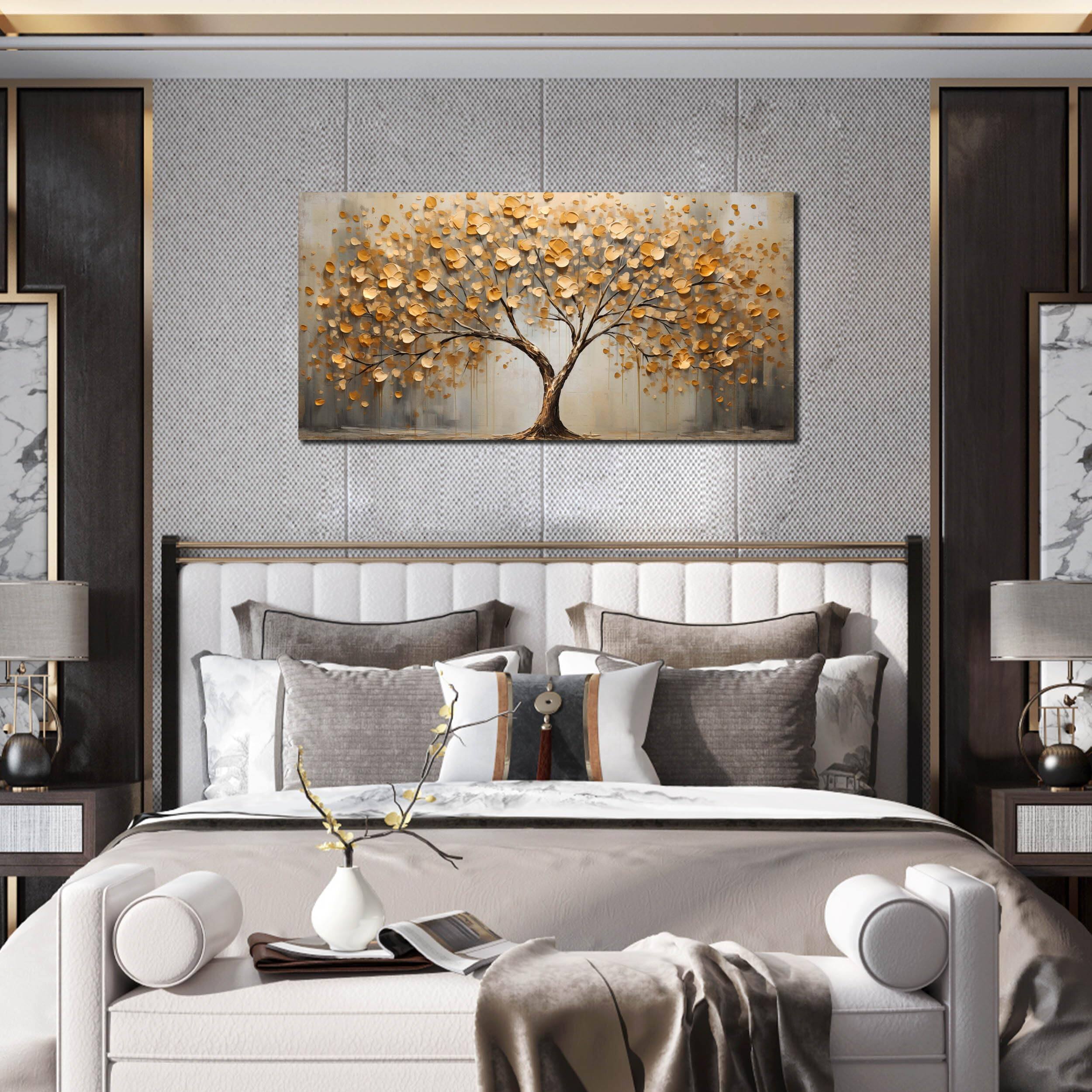 Alt View 3. Hirose Alice - Tree Art Pictures for Wall in Living Room - Gold Yellow Canvas Wall Art for Bedroom - Abstract Art Wall Decor - White 40L" x 20W".