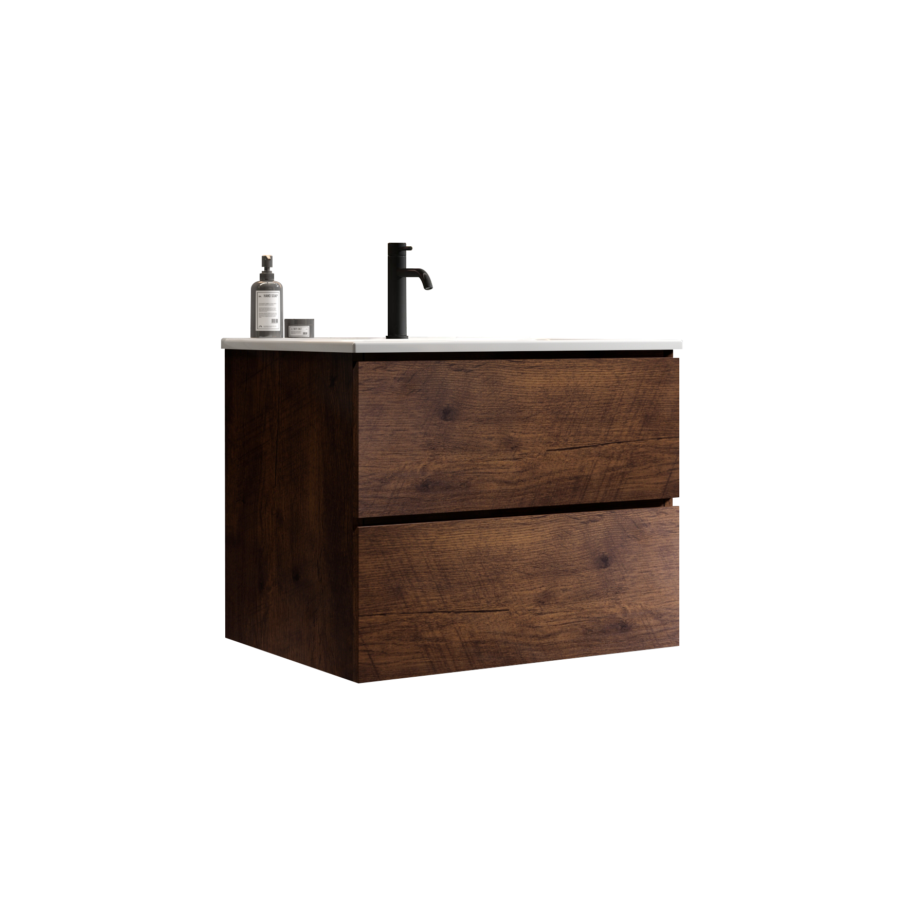 Alt View 4. Boyel Living - 24 Inch Walnut Bathroom Vanity with Ceramic Sink, Large Storage, Floating Design, One-Piece Basin, Pre-Assembled - Walnut.