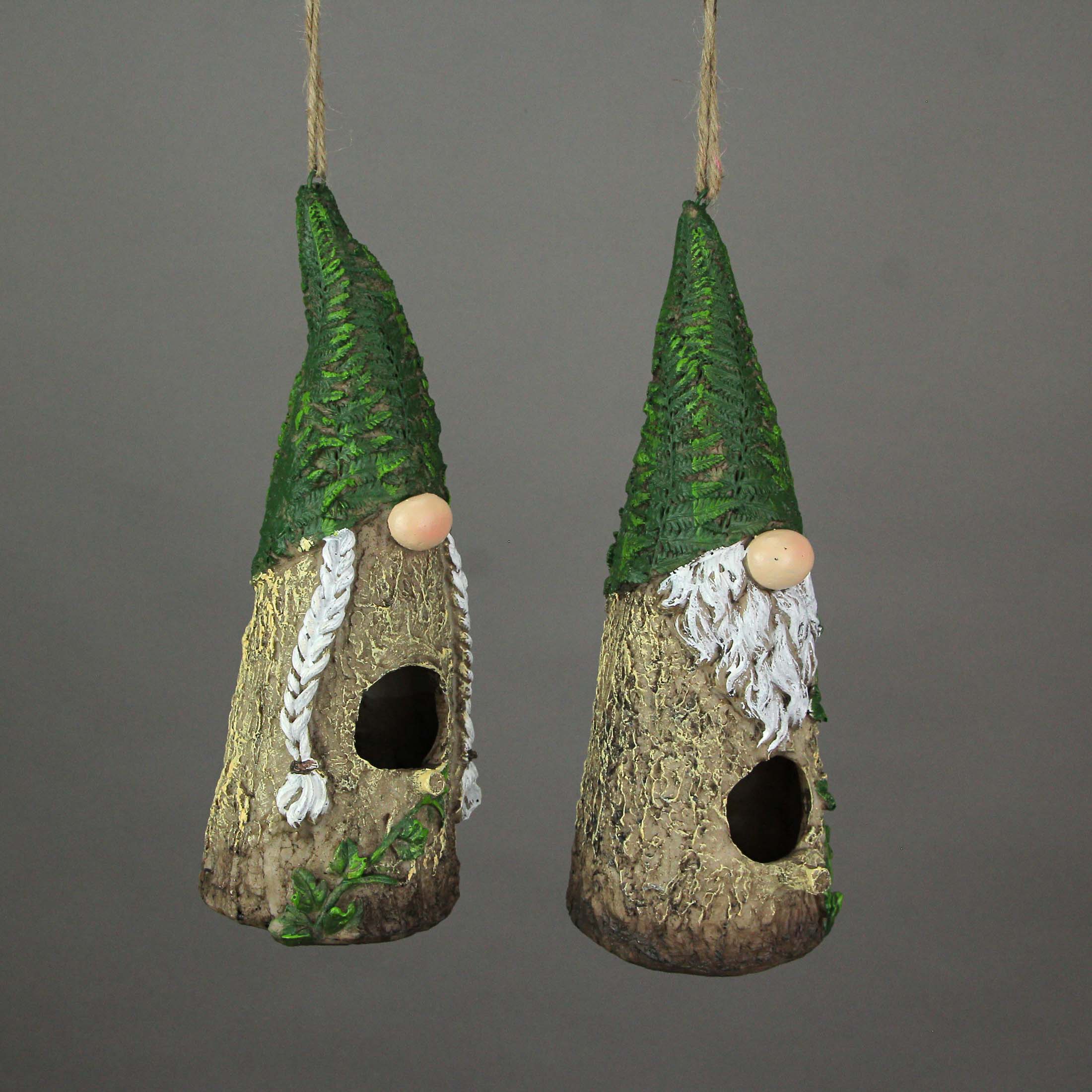 Alt View 1. Special T Imports - Set of 2 Resin Garden Gnome Hanging Bird House Outdoor Patio Home Garden Decor - Green.