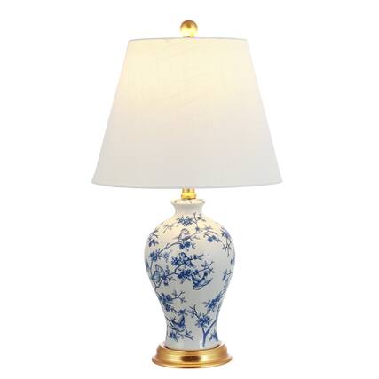 Front. Jonathan Y - Grace 24" French Country Cottage Ceramic/Iron Floral Urn LED Table Lamp, Blue/White - Blue/White.