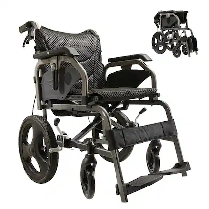 Front. TinyHomie - 27lbs Foldable lightweight wheelchair Equipped with double hand brakes Reversible and height adjustable armrests - Black and Gray.