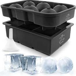 Zulay Kitchen - Silicone Ice Cube Trays Set of 2 - Large Square Ice Cube Molds and Sphere Ice Ball Maker with Lid - Black