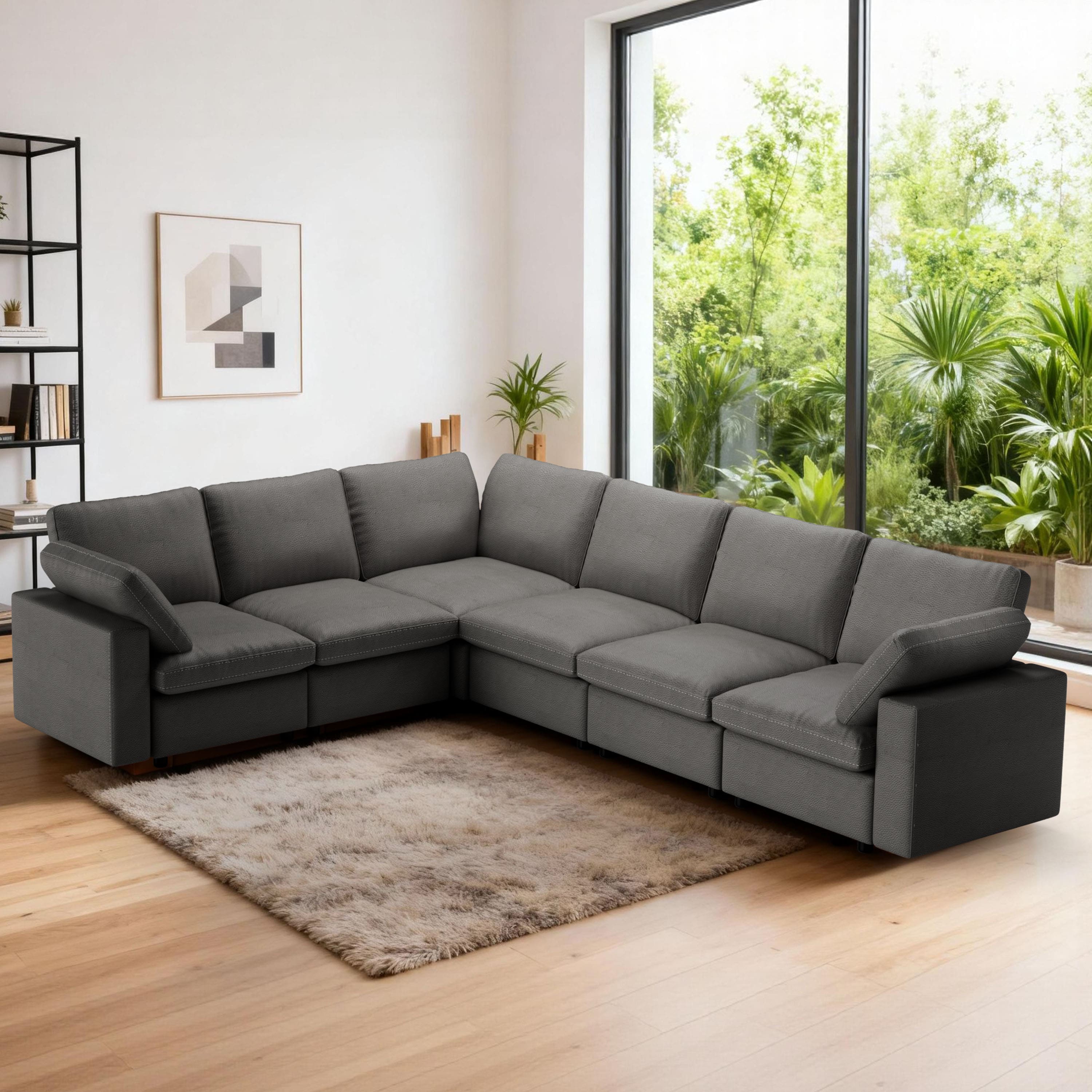 Dyonery - new cat scratch leather sofa, 7-seater, 130-inch oversized sofa, solid wood legs - Gray