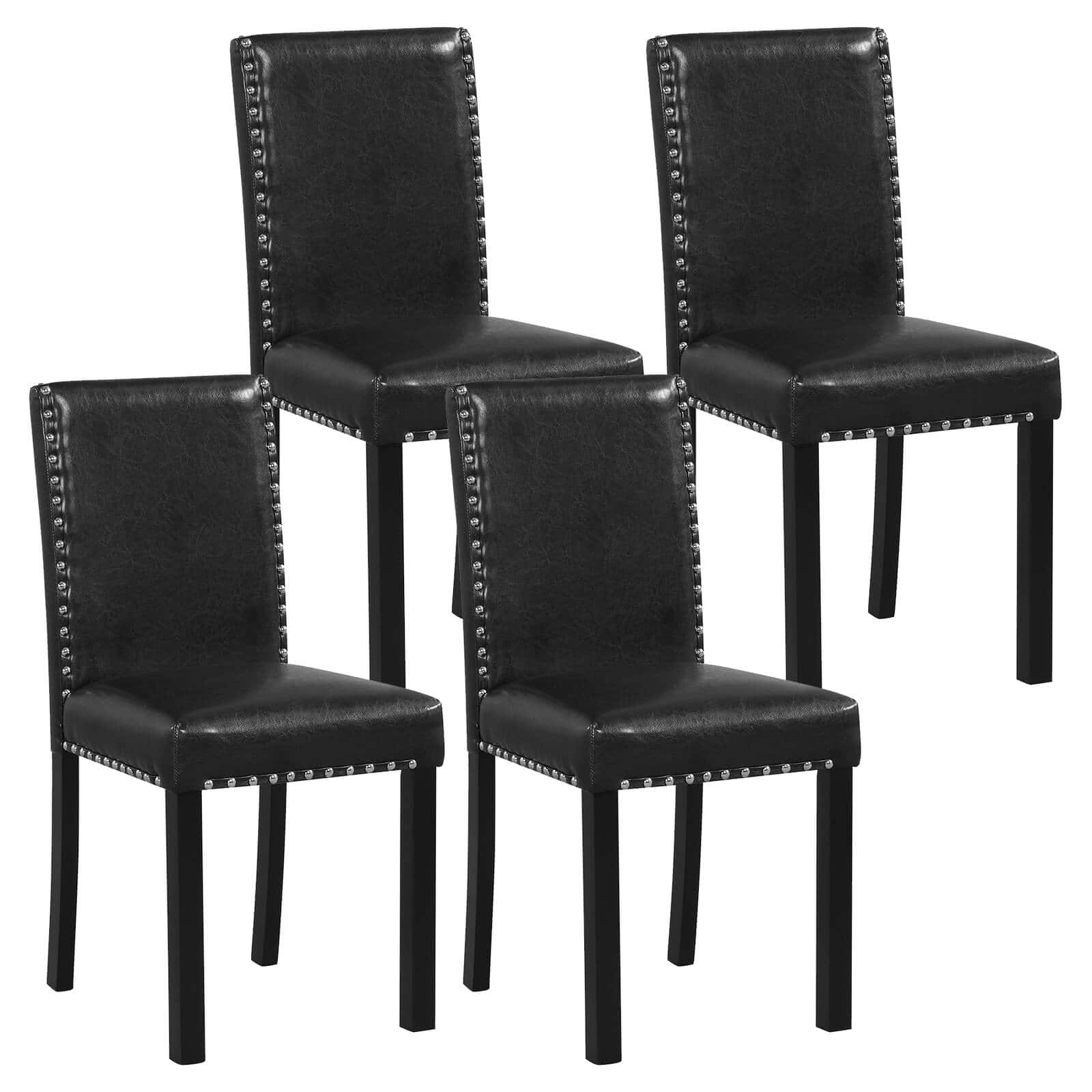 Costway - 4 PCS Dining Chair with Wood Legs Nailhead Trim Padded Seat Backrest for Living Room - Black