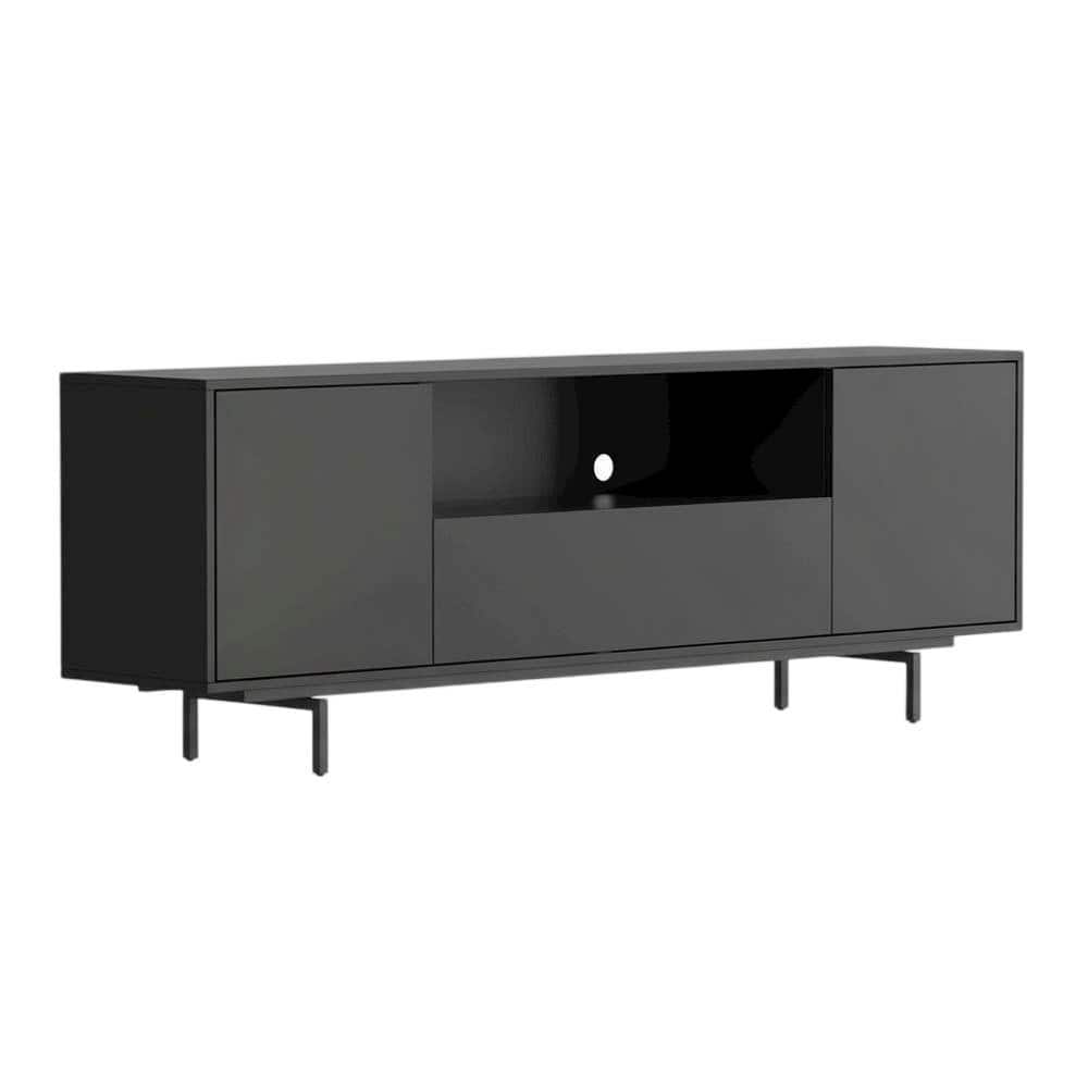 FurniFact - Laminate TV Console with 3 Doors and Modern Design - Black